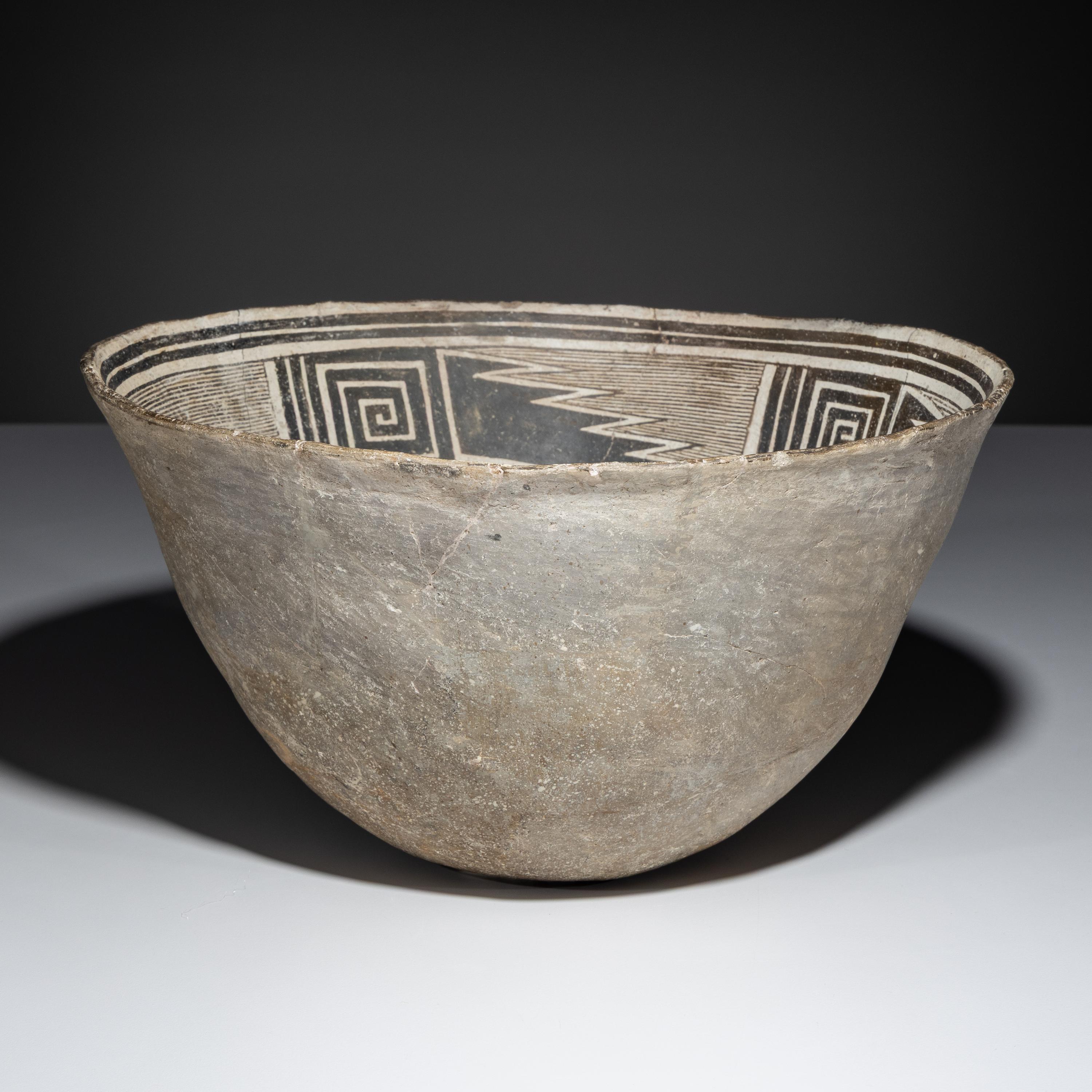 Ancestral Pueblo, Mimbres Classic Black-on-White Pottery Bowl
