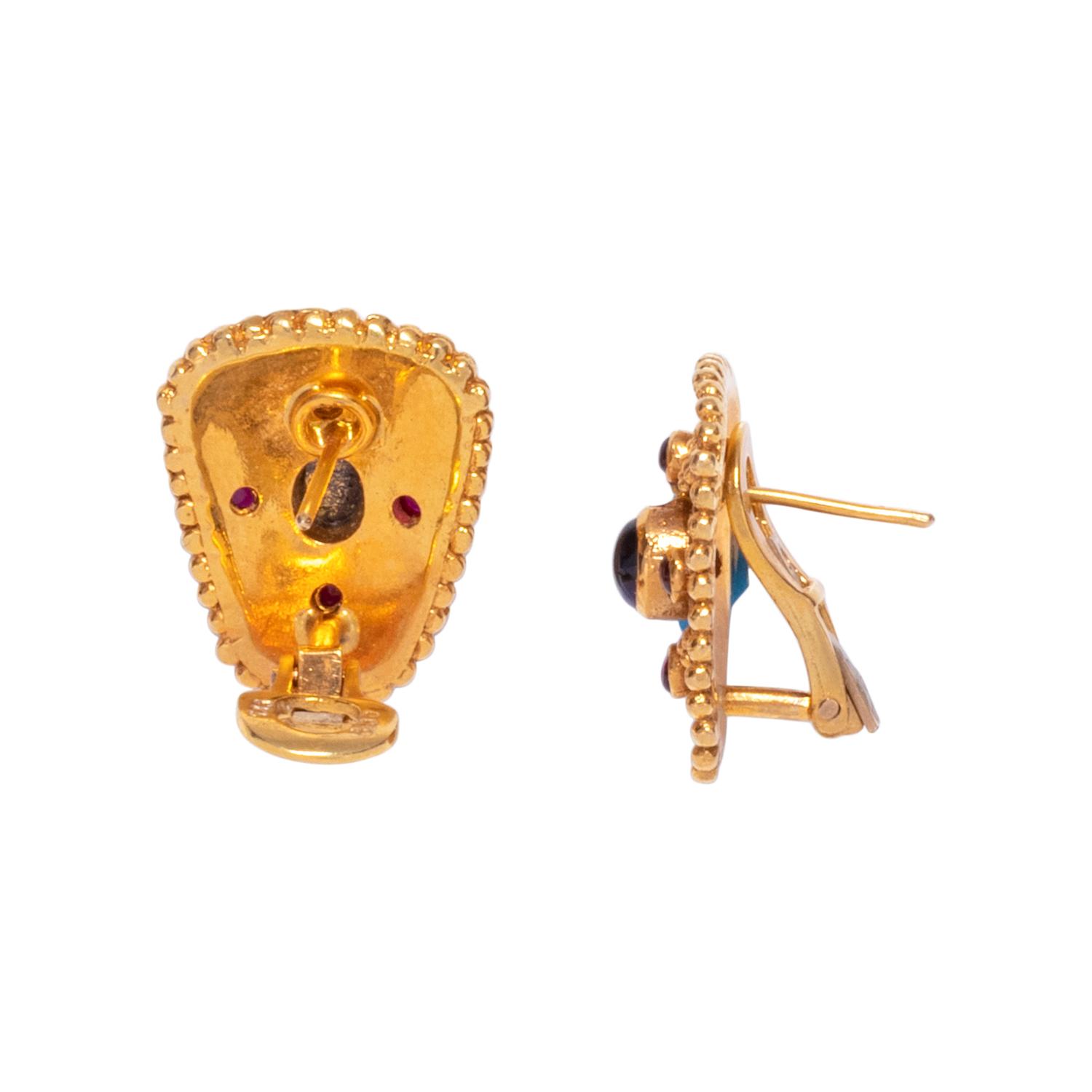 COLLECTION OF YELLOW GOLD, RUBY AND SAPPHIRE JEWELRY