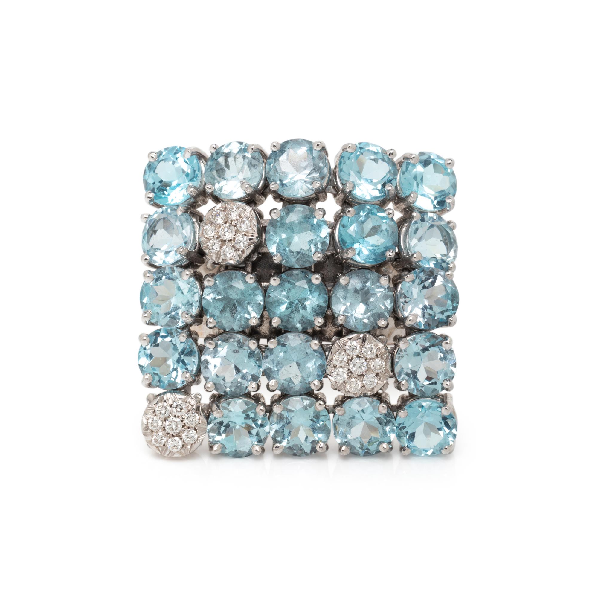 GAVELLO, AQUAMARINE, BLUE TOPAZ AND DIAMOND RING