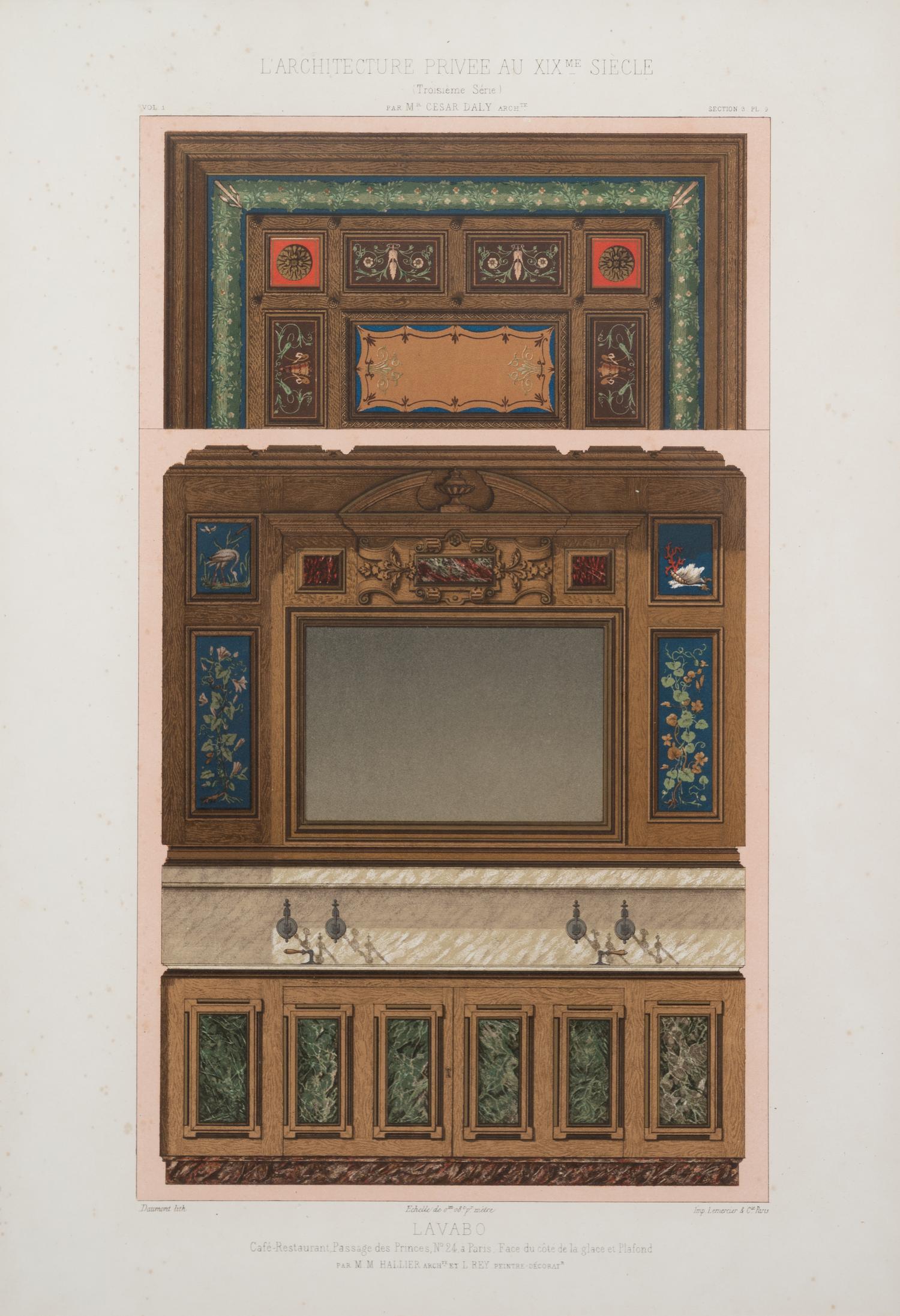 A Framed Set of French Architectural Engravings by César Daly (French, 1811-1894)