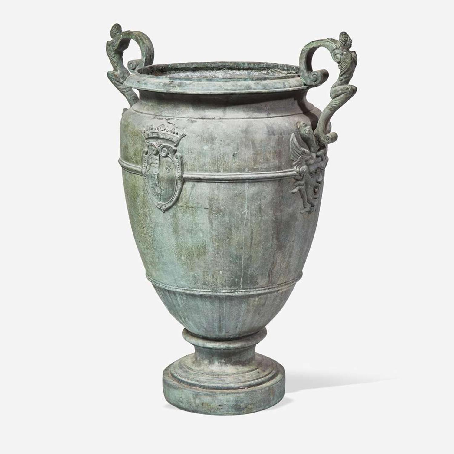 An Italian bronze royal marriage urn bearing the combined arms of the House of Savoy and France 17th century