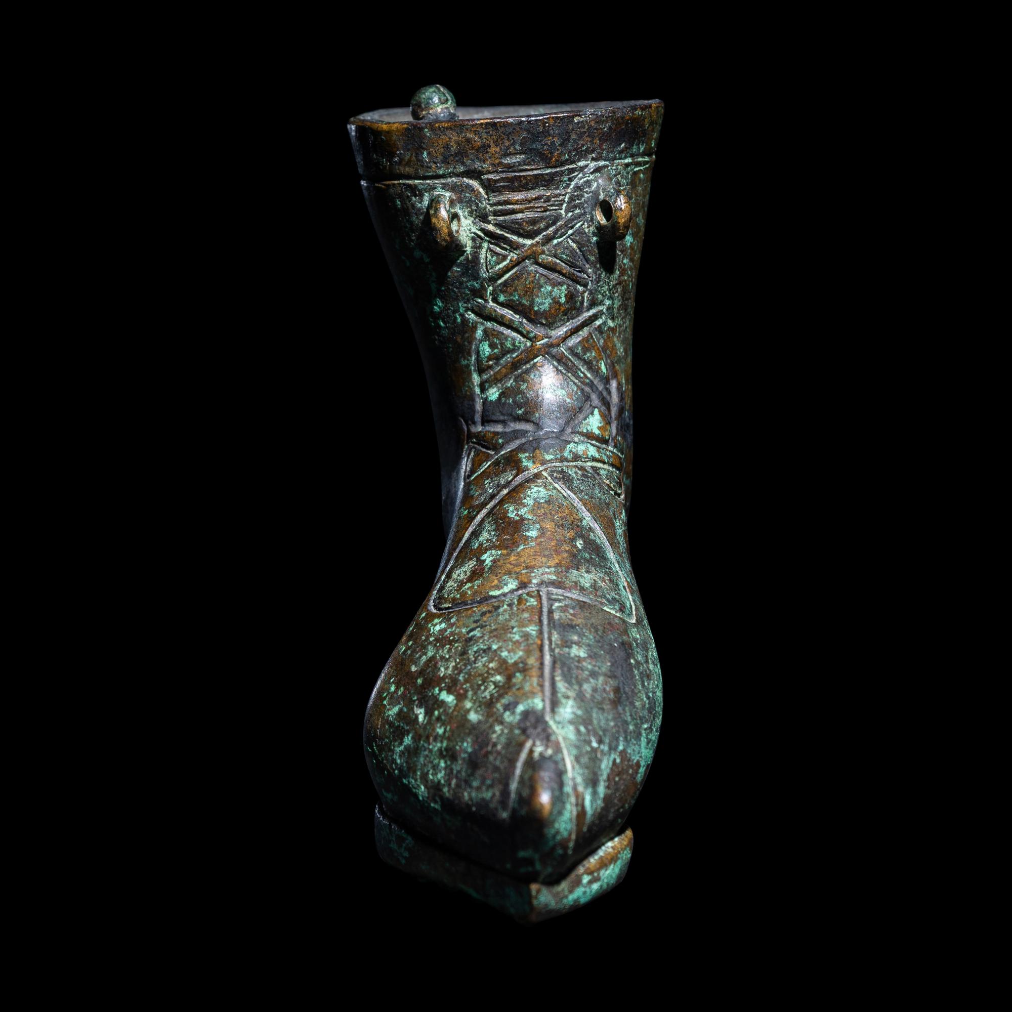 A Roman Bronze Balsamarium in the form of a Boot