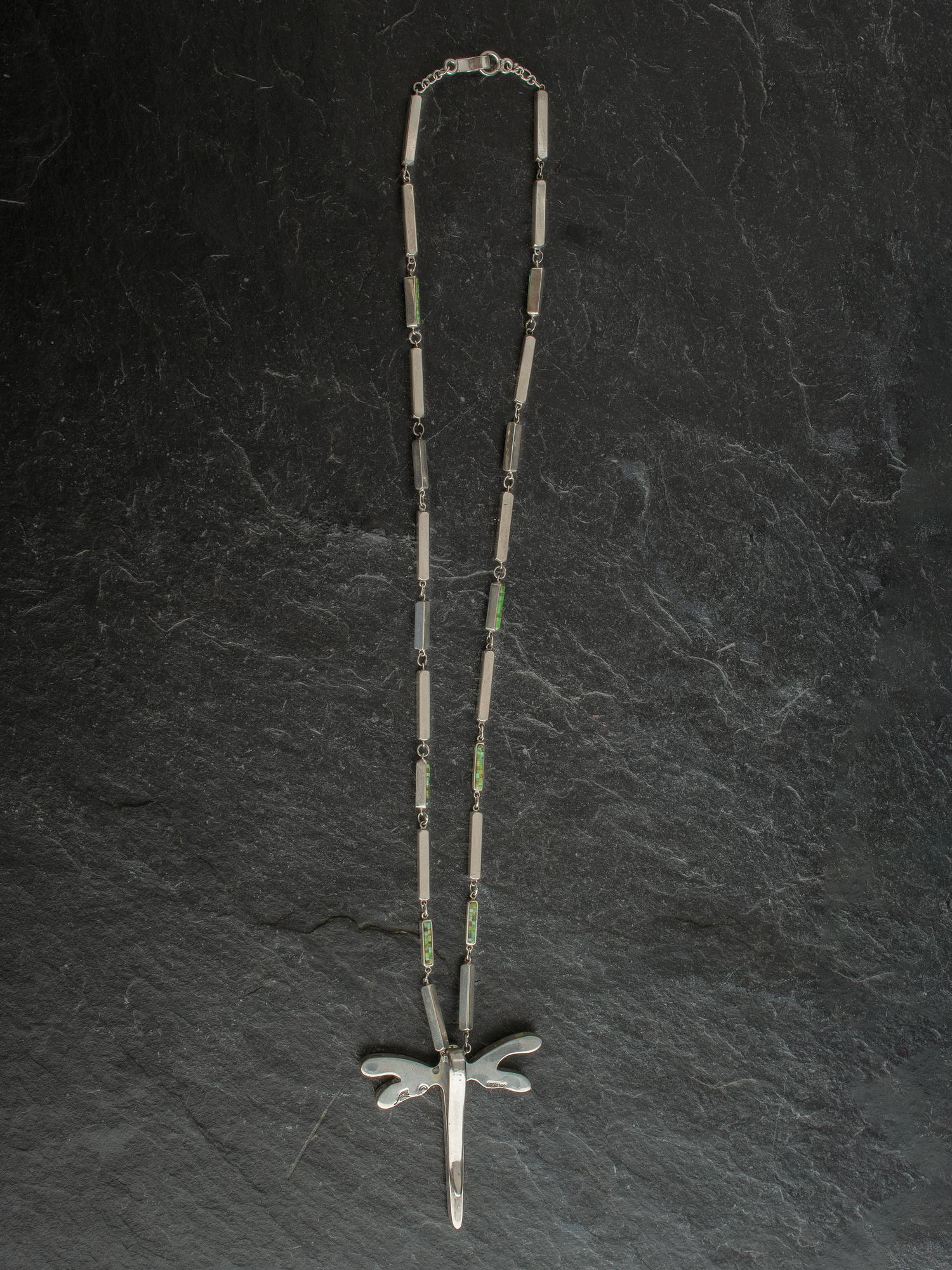 Sterling Silver Micro Mosaic Dragonfly Pendant, with Micro Mosaic Chain