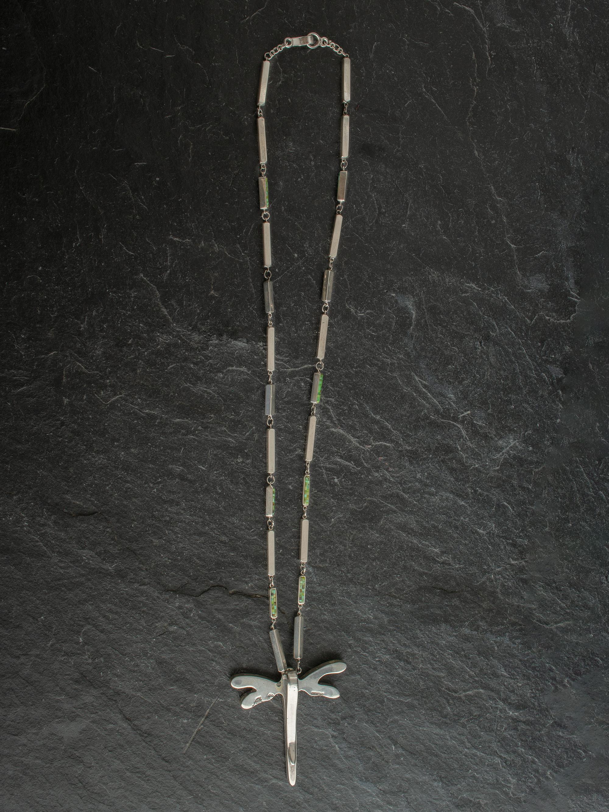 Sterling Silver Micro Mosaic Dragonfly Pendant, with Micro Mosaic Chain