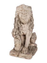 A Pair of Cast Stone Lion Figures