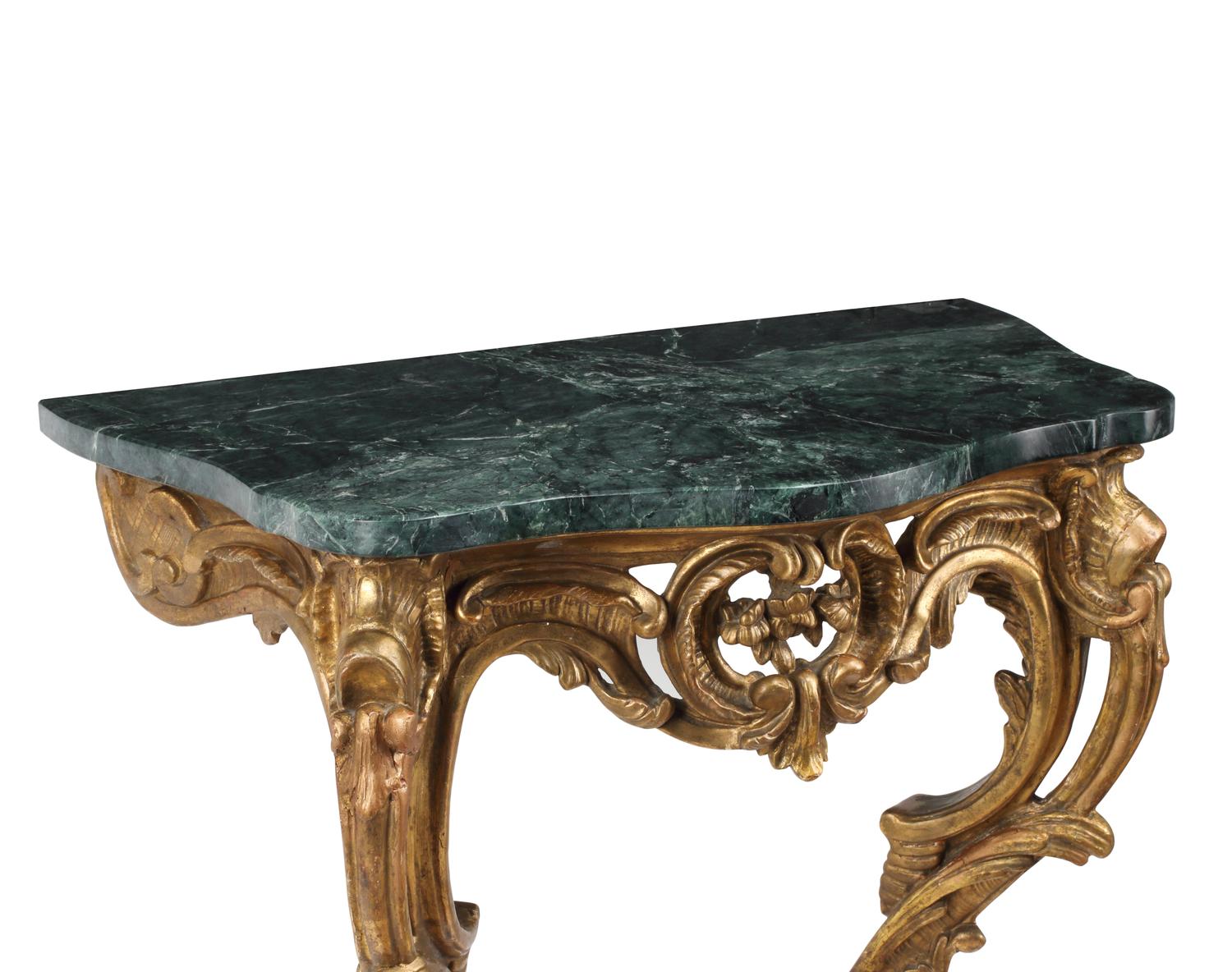 A Louis XV Carved Giltwood Marble-Top Console Table