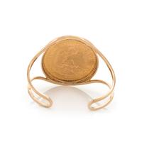 YELLOW GOLD AND MEXICAN 50 PESOS COIN CUFF BRACELET