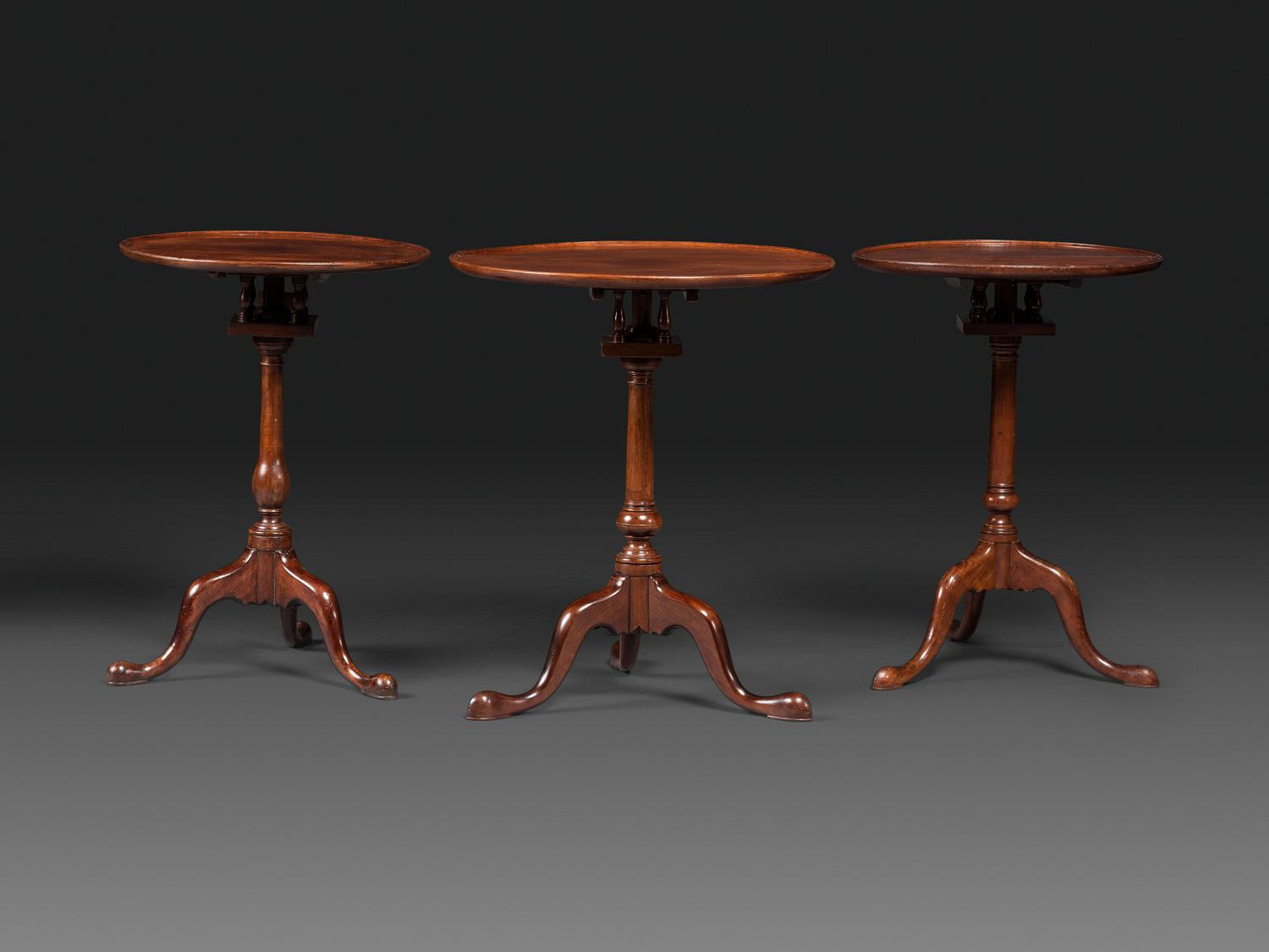 A Chippendale Carved Cherrywood Birdcage-Action Tilt and Dished Top Compressed Ball Tea Table