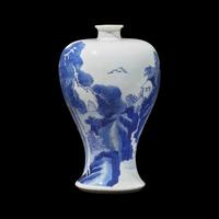 A Chinese Blue and White Porcelain Meiping Vase, Kangxi Period 清康熙 青花松下高士图梅瓶