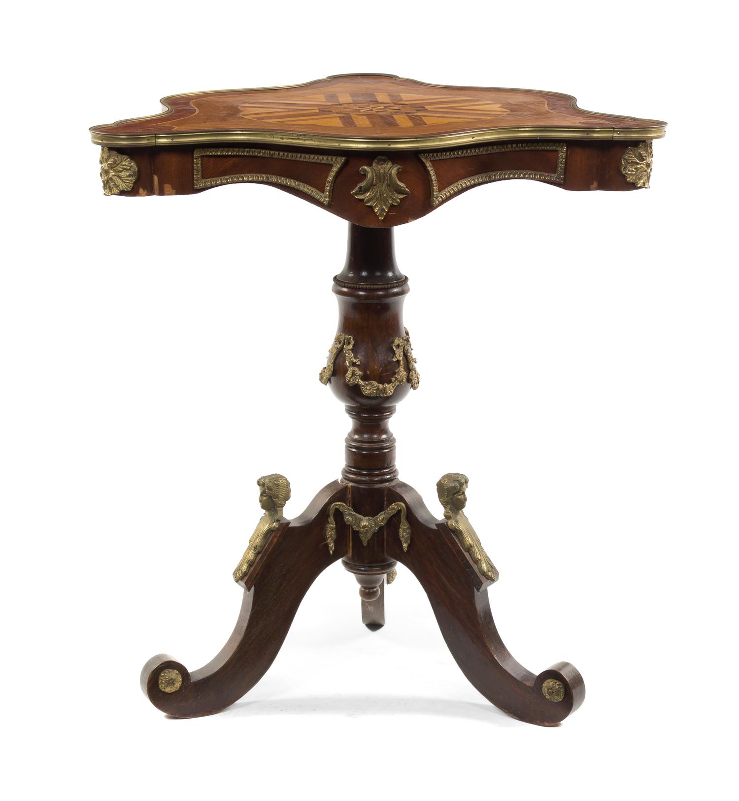 A Continental Parquetry Occasional Table, Height 27 1/2 inches.