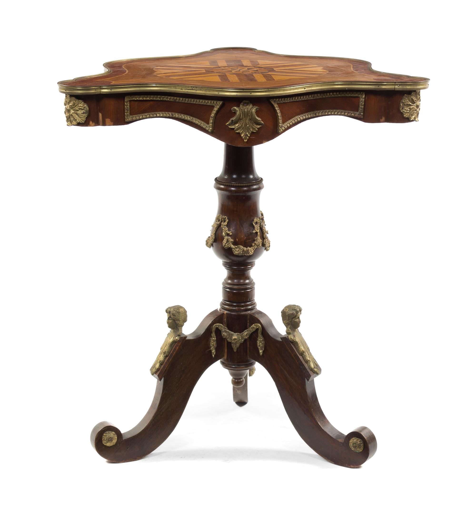 A Continental Parquetry Occasional Table, Height 27 1/2 inches.