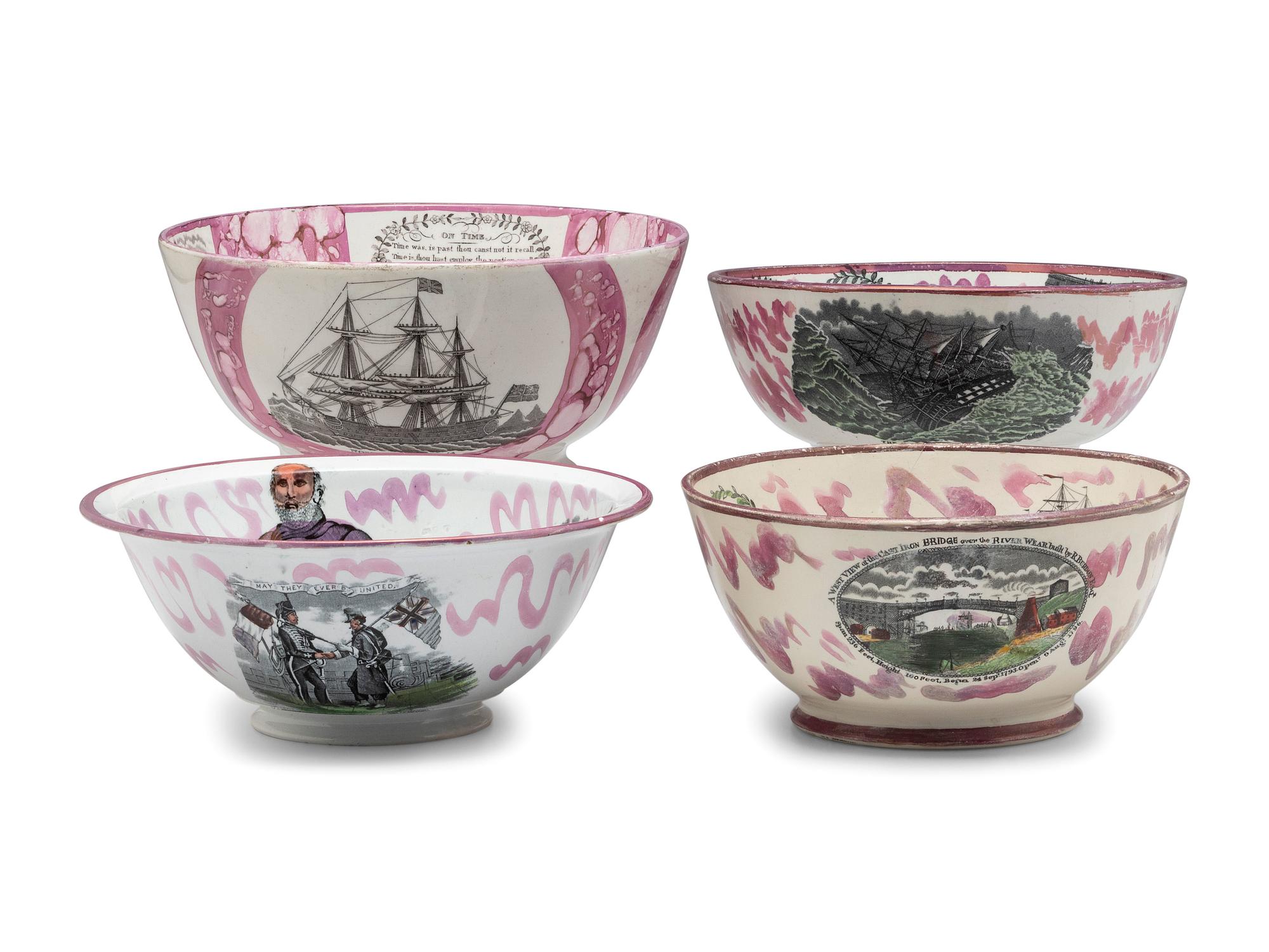 Four Sunderland Luster Center Bowls