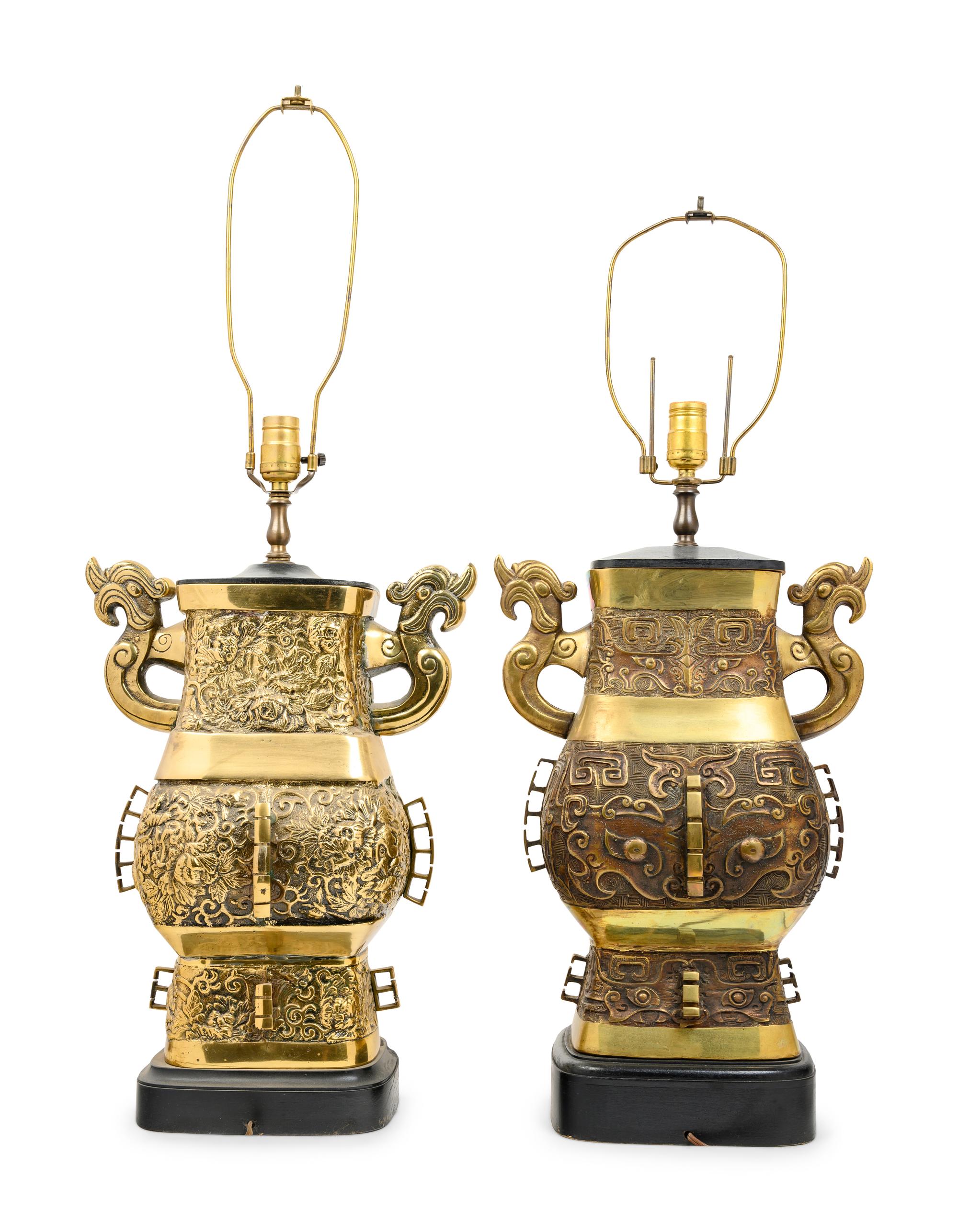 A Pair of Chinese Bronze Archaistic Bronze Hu Vases