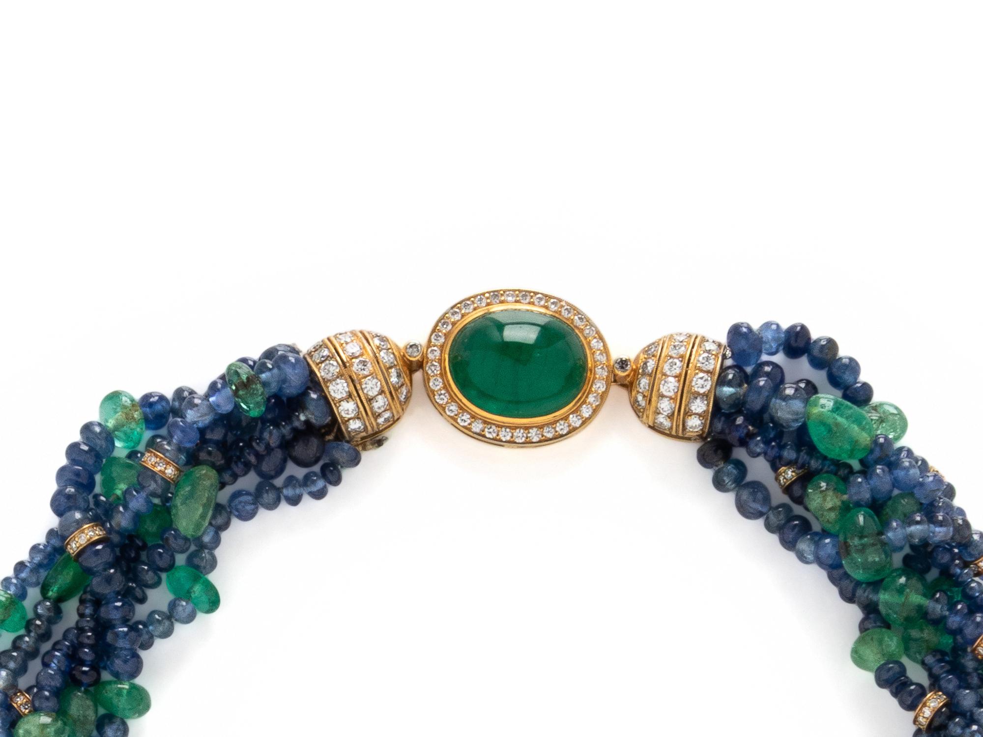 EMERALD, SAPPHIRE, AND DIAMOND TORSADE NECKLACE