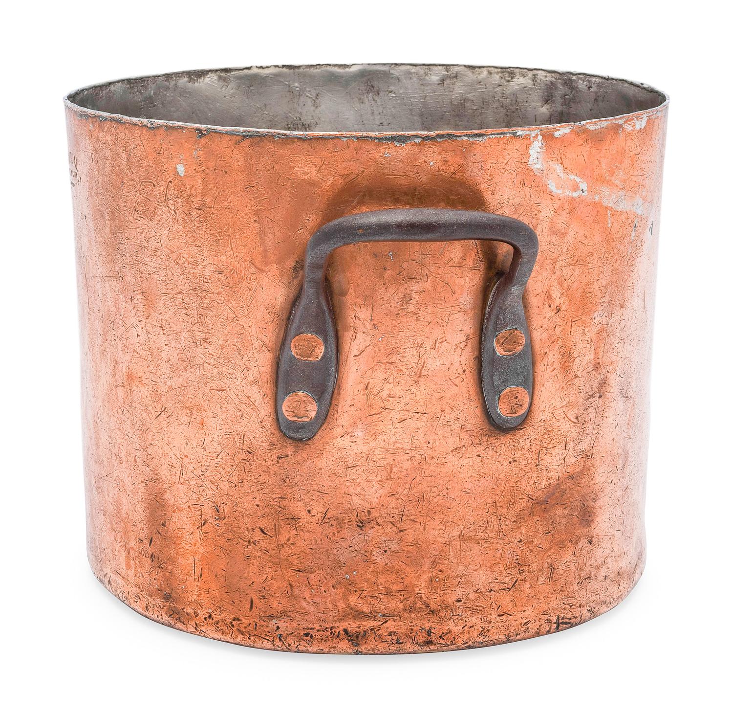 An American Copper Stock Pot with Iron Handles