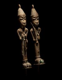 Two Ogboni Brass Male and Female Figures