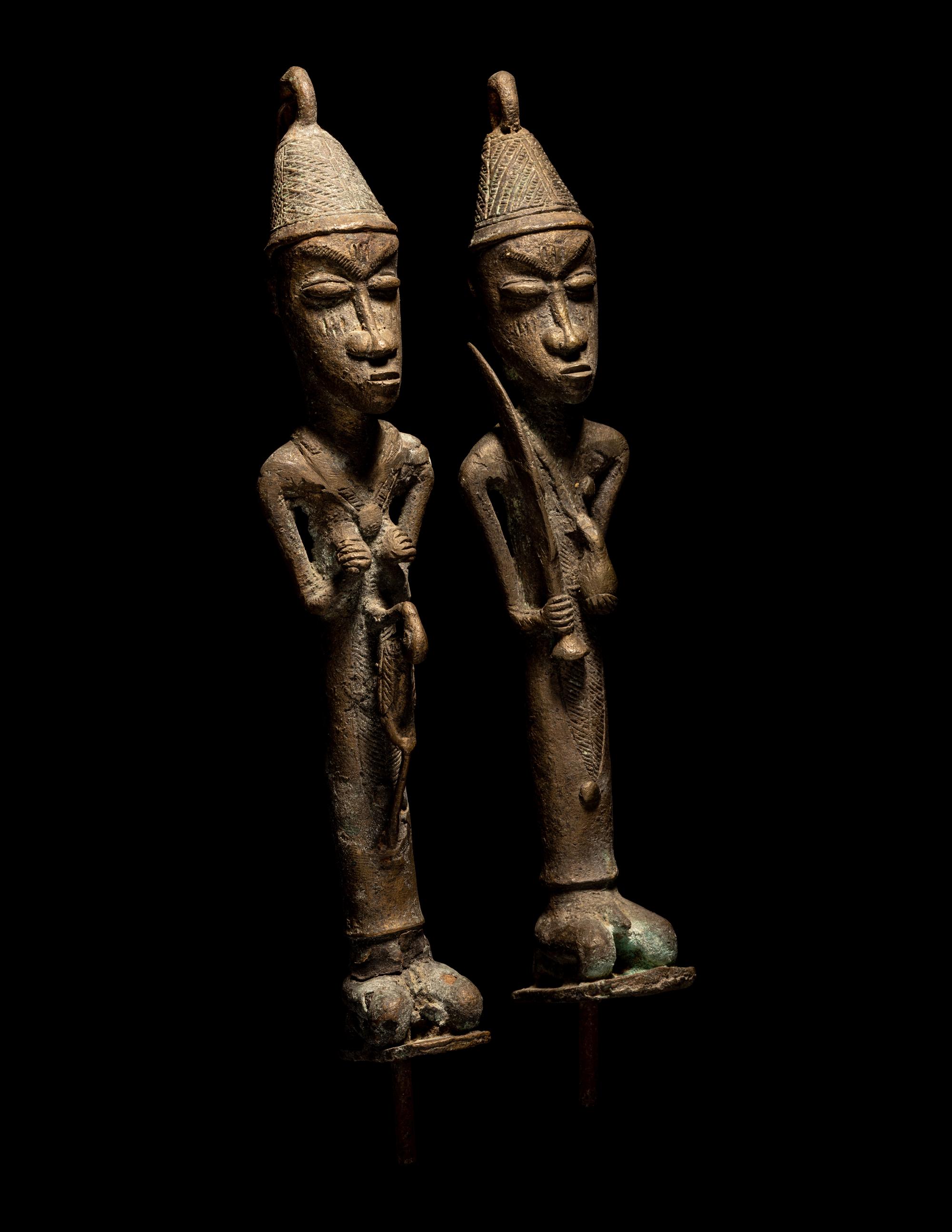 Two Ogboni Brass Male and Female Figures