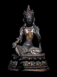 A Sino-Tibetan Parcel Gilt Bronze Figure of a Bodhisattva