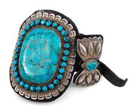 Navajo Sterling Silver Ketoh, with Large Turquoise Cabochon and Turquoise Clusters