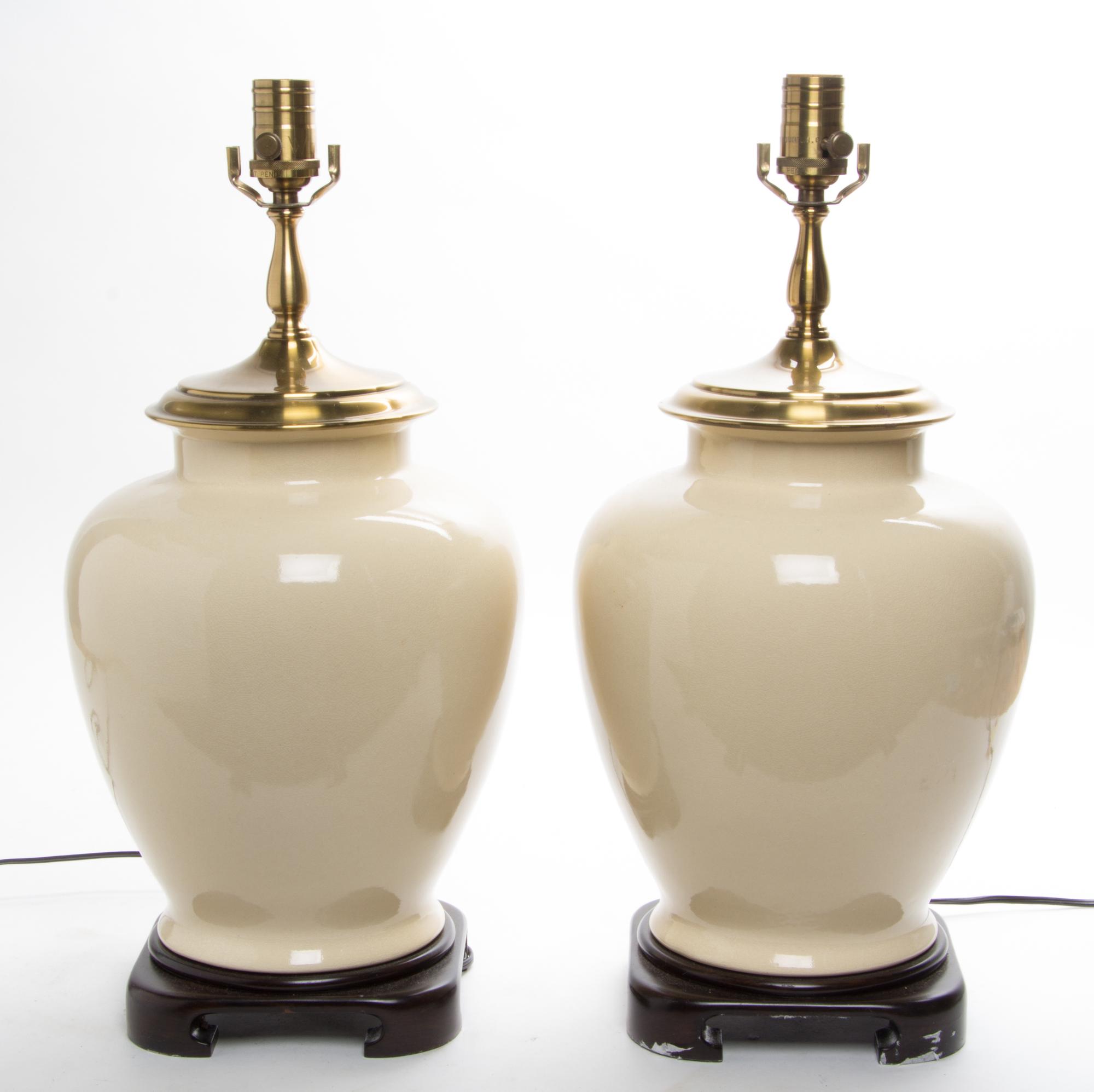 A Pair of Chinese Ceramic Table Lamps Height overall 27 inches. — MODERN