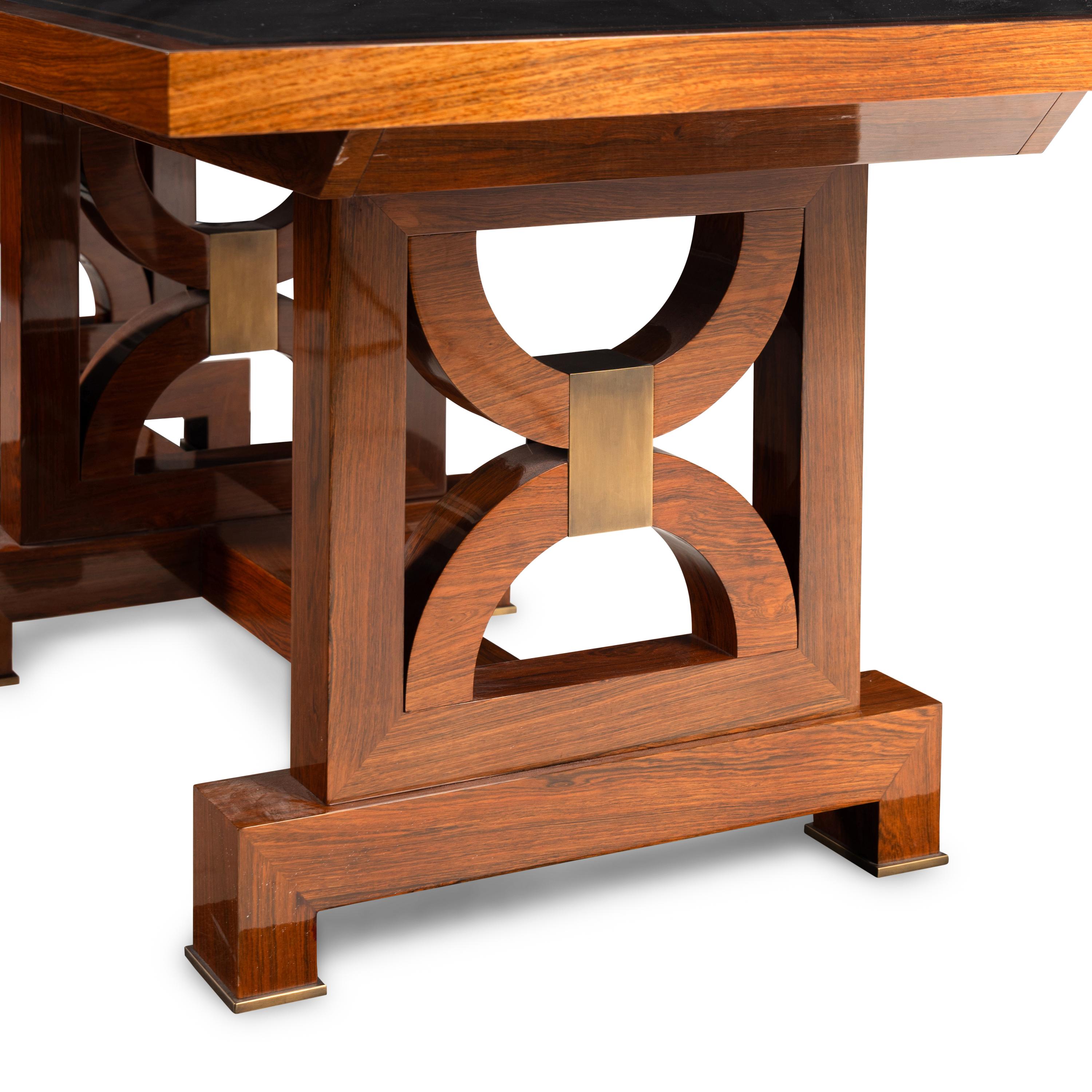 A Custom Rosewood and Églomisé-Top Extending Dining Table