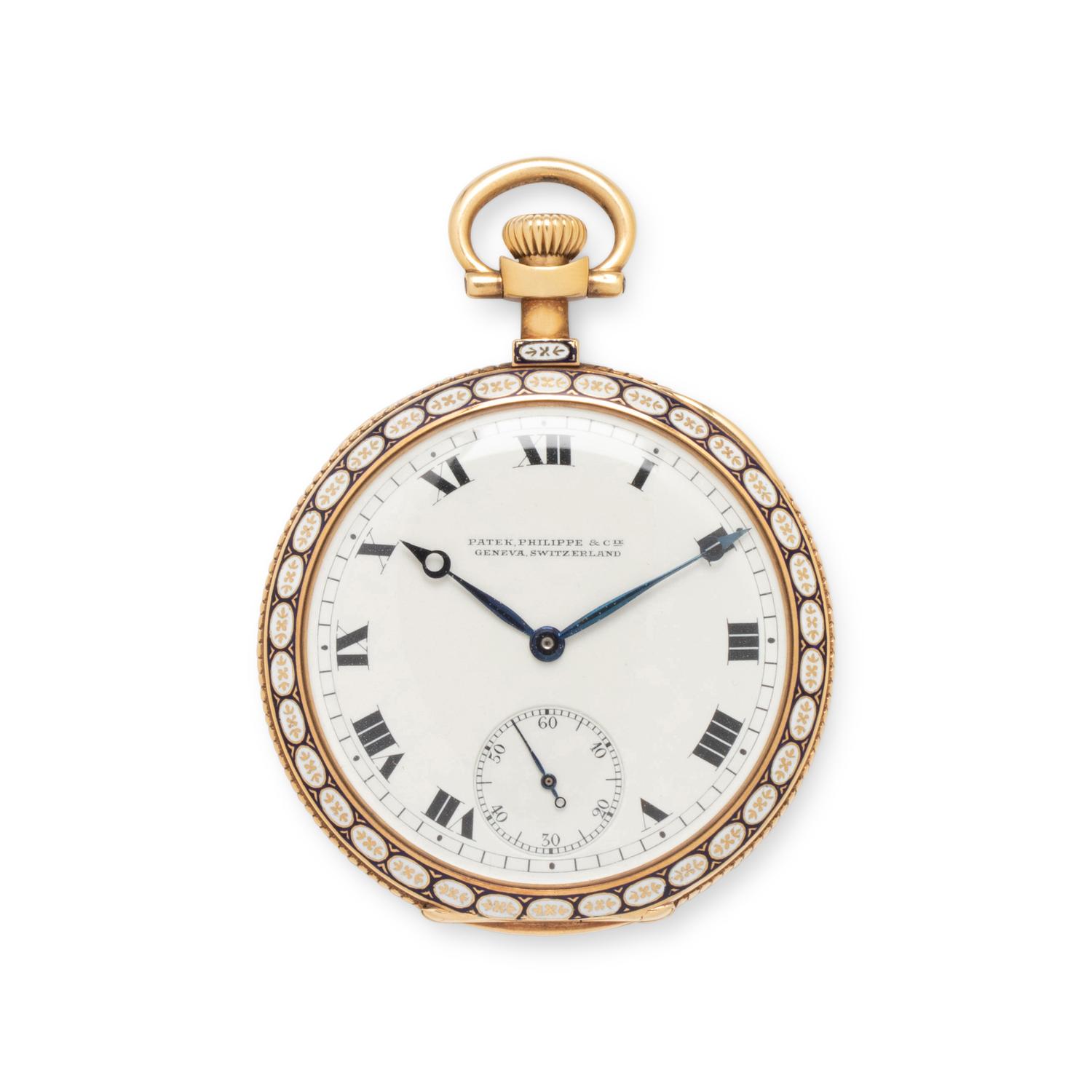 PATEK PHILIPPE & CIE, 18K YELLOW GOLD AND POLYCHROME ENAMEL POCKET WATCH