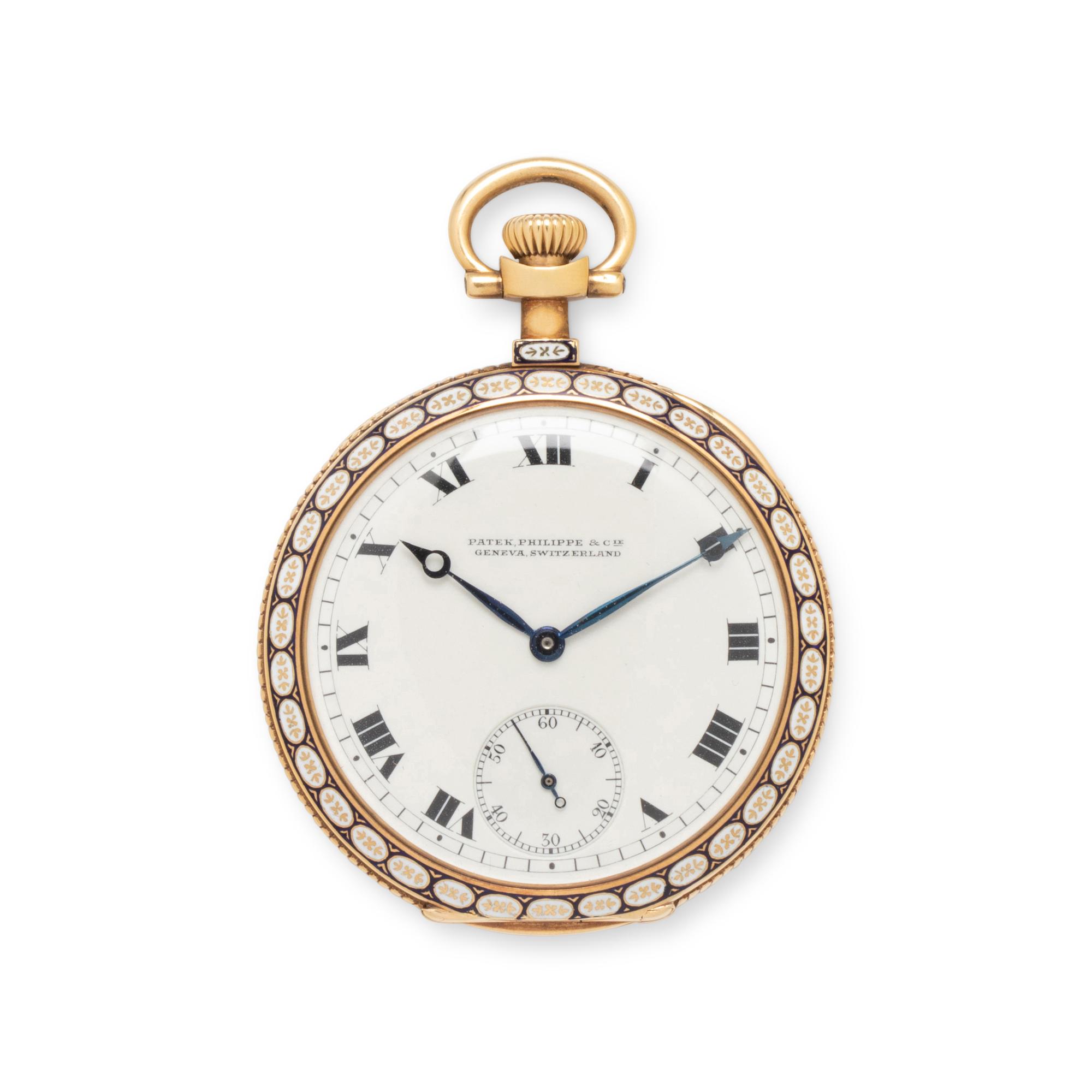 PATEK PHILIPPE & CIE, 18K YELLOW GOLD AND POLYCHROME ENAMEL POCKET WATCH