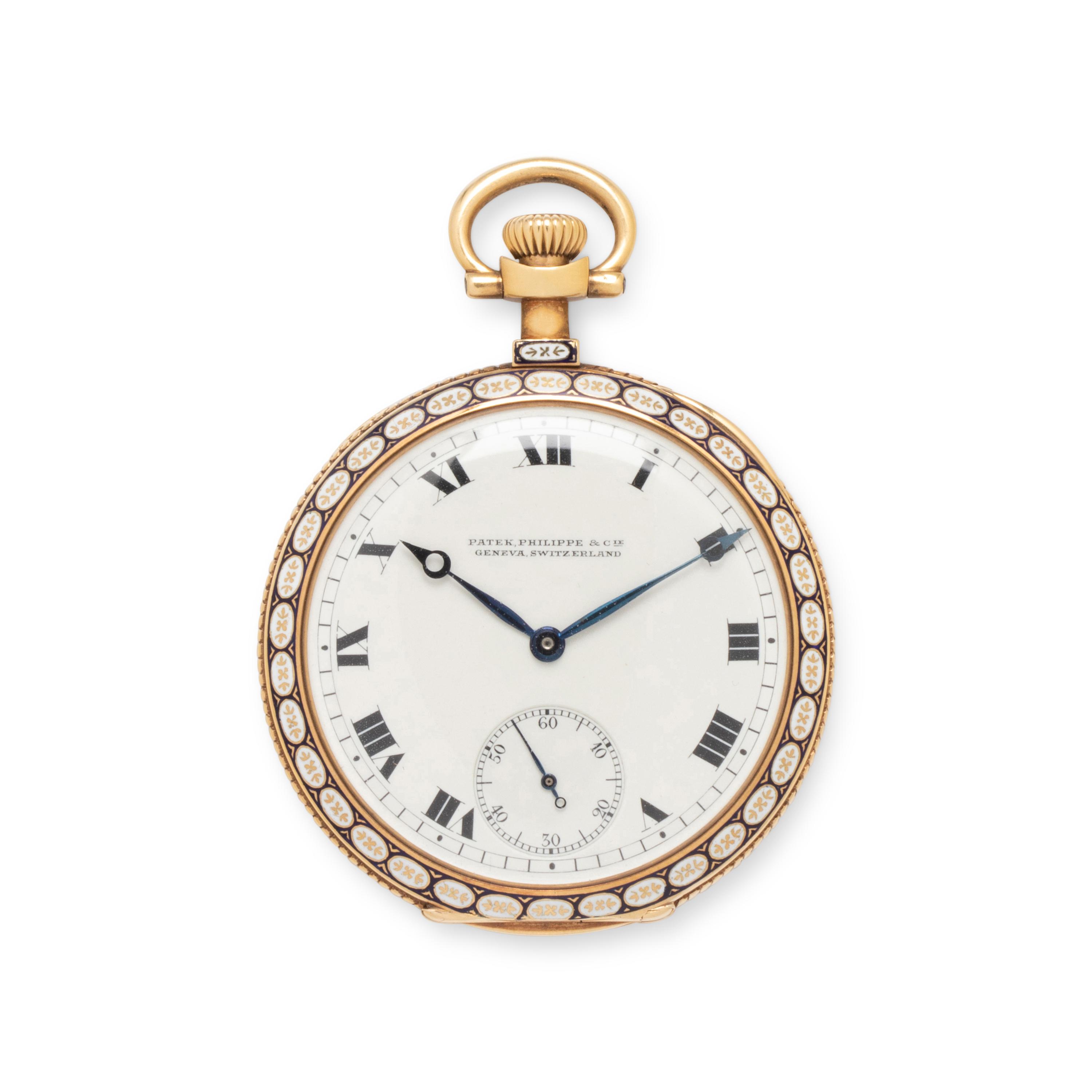 PATEK PHILIPPE & CIE, 18K YELLOW GOLD AND POLYCHROME ENAMEL POCKET WATCH