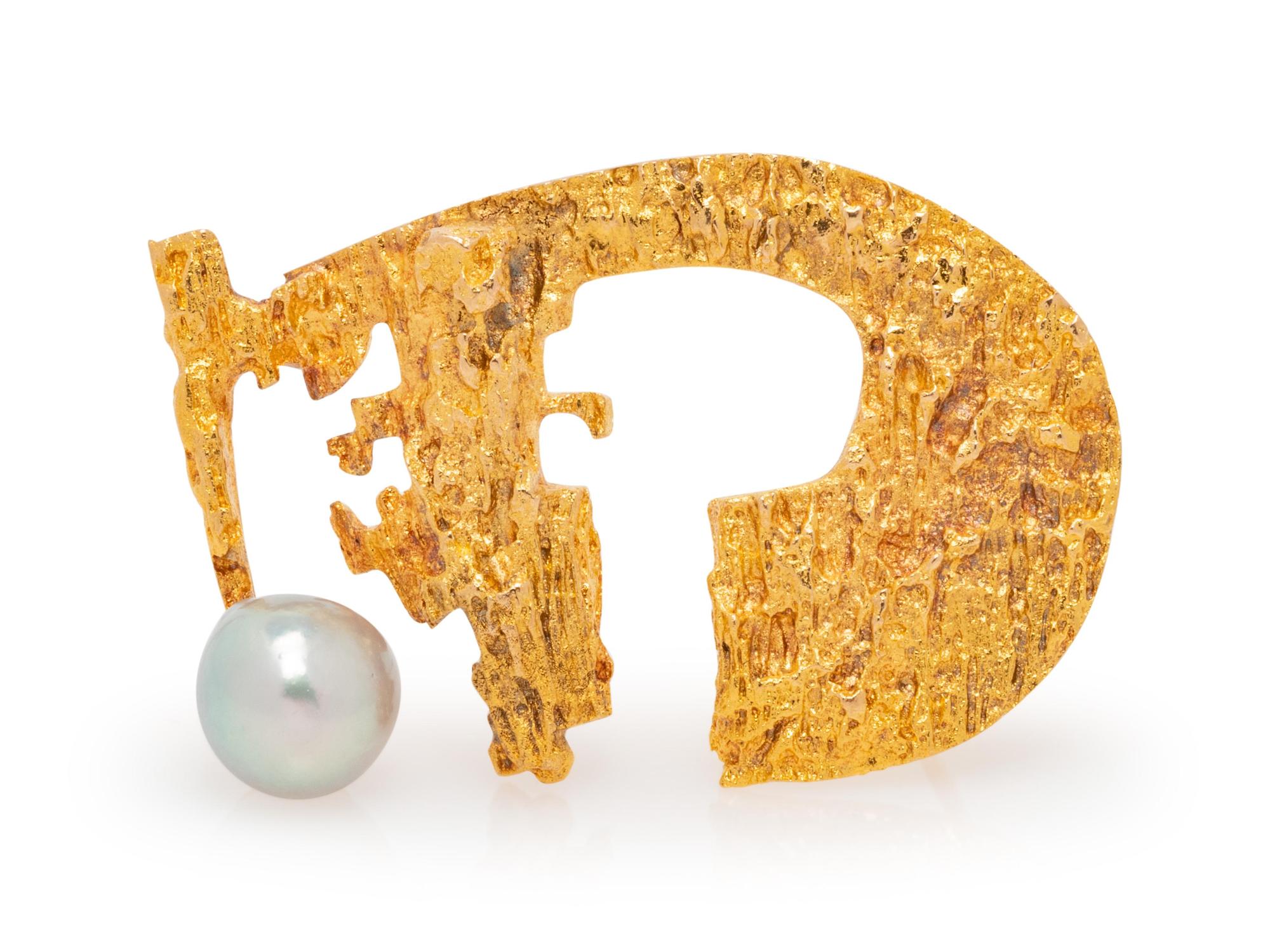 Bjorn Weckstrom, Brutalist, Cultured Pearl Brooch