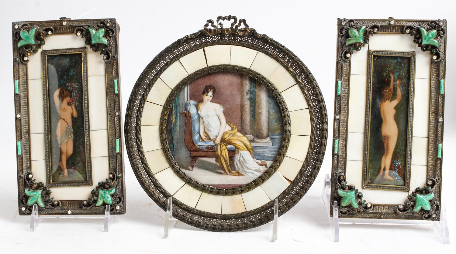 Three Framed Articles Diameter of circular example 7 1/8 inches. — LATE 19TH/EARLY 20TH CENTURY