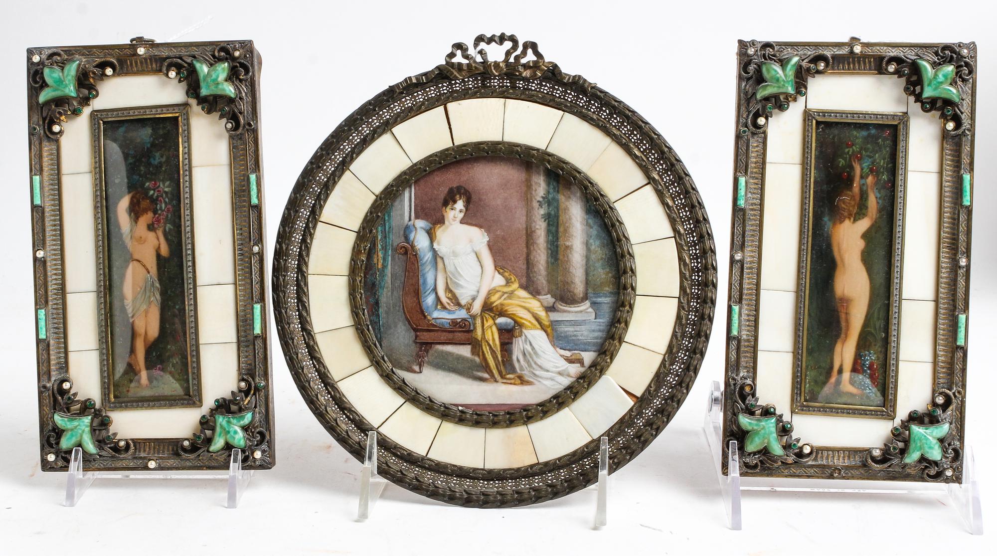 Three Framed Articles Diameter of circular example 7 1/8 inches. — LATE 19TH/EARLY 20TH CENTURY