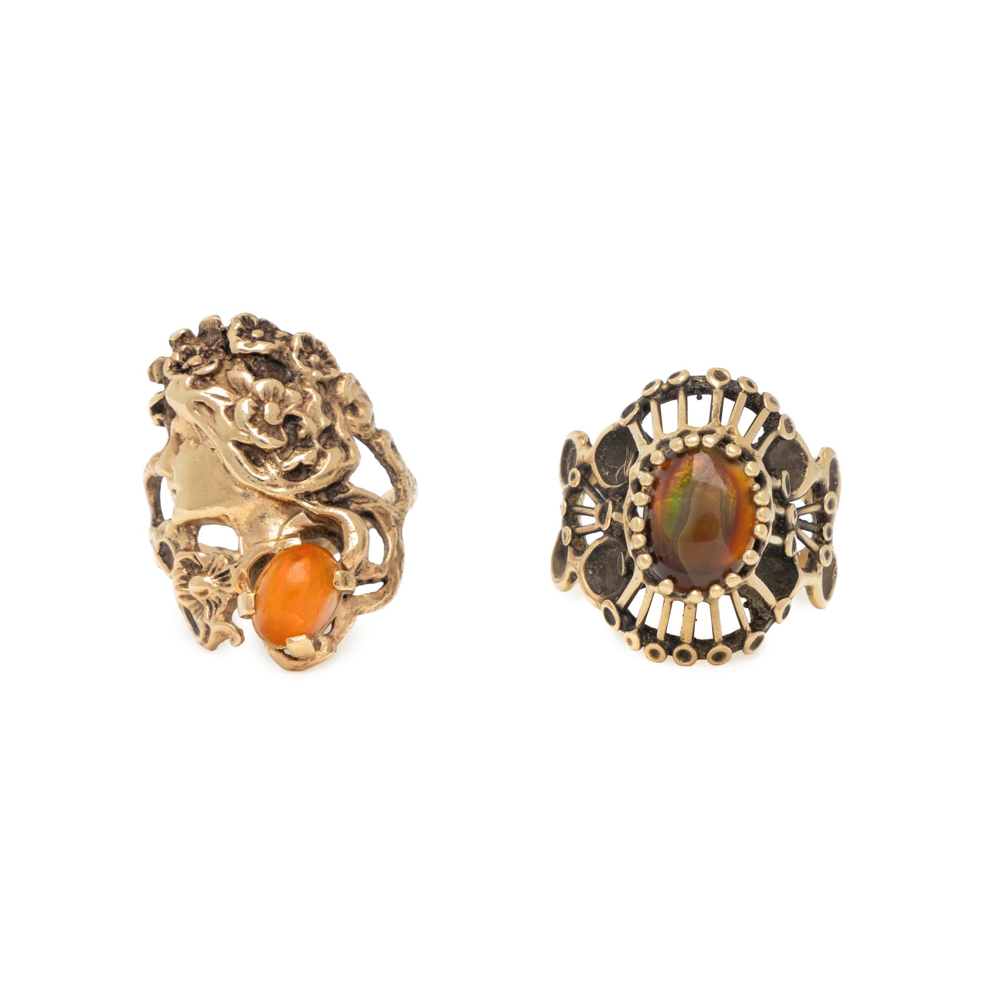 TWO YELLOW GOLD AND OPAL RINGS