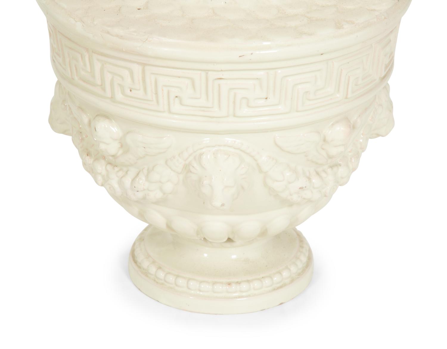 A Pair of Italian White Glazed Ceramic Urns