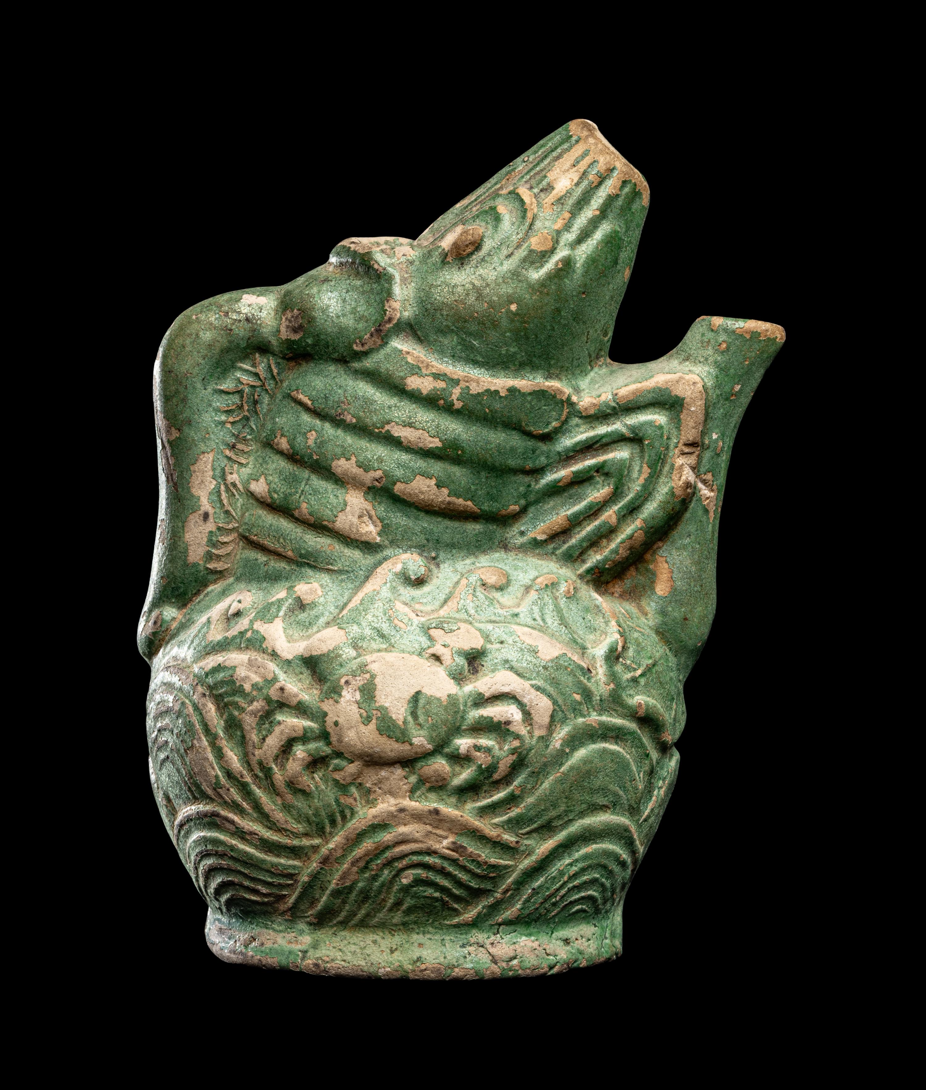 A Chinese Green Glazed Pottery Dragon-Carp-Form Water Dropper