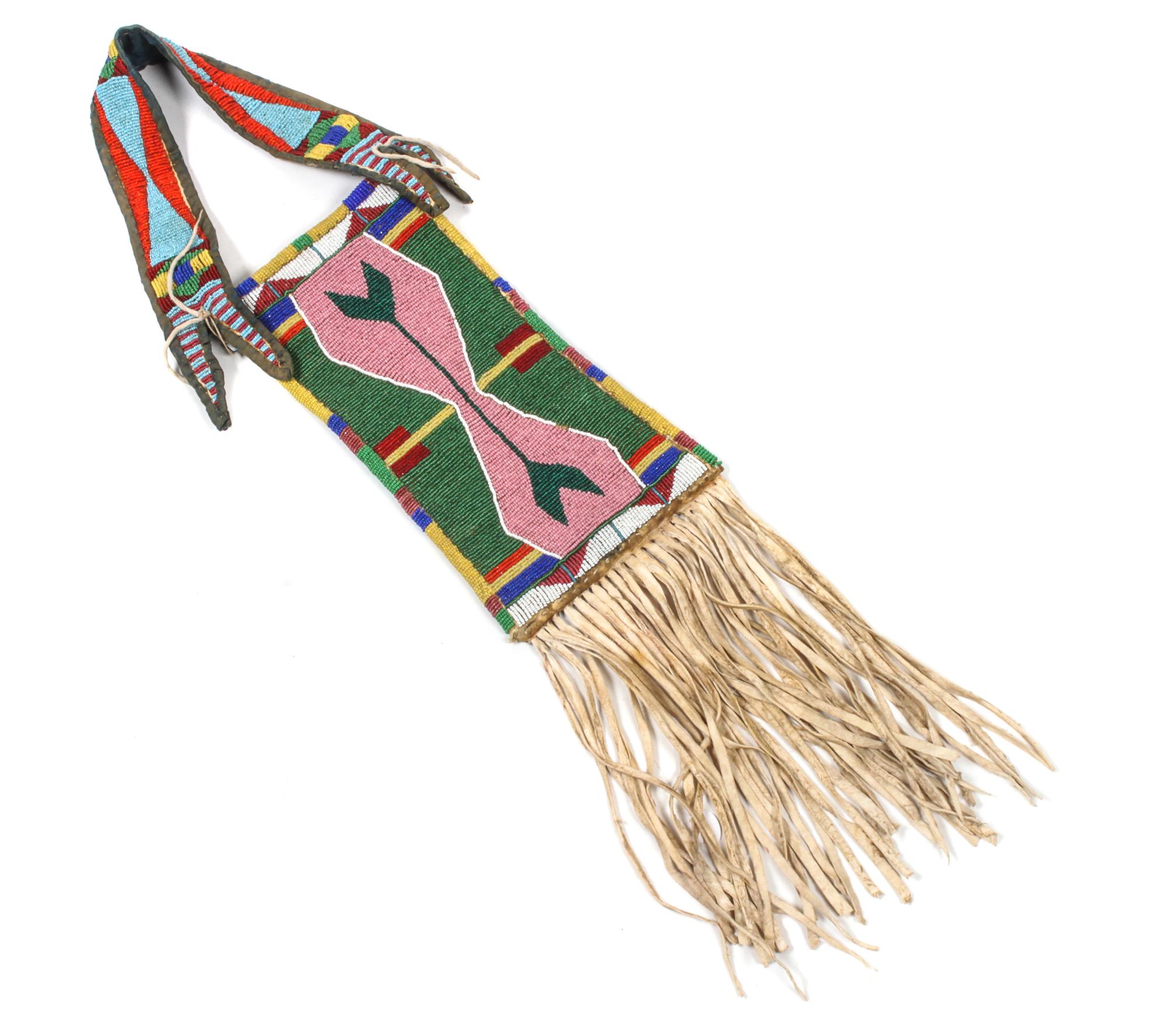 Plains Beaded Mirror Bag Length overall 24 x width 5 1/2 inches — Early 20th Century