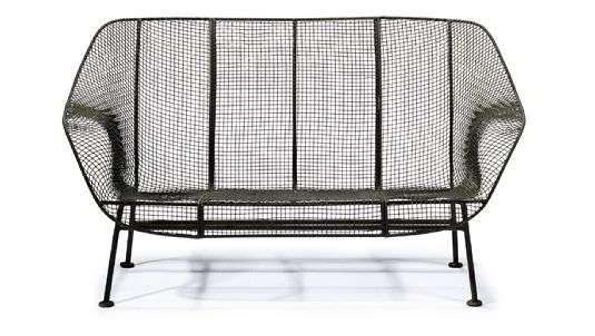 "Sculptura" wirework and iron settee and cocktail table russell woodard, owosso, mi, circa 1965