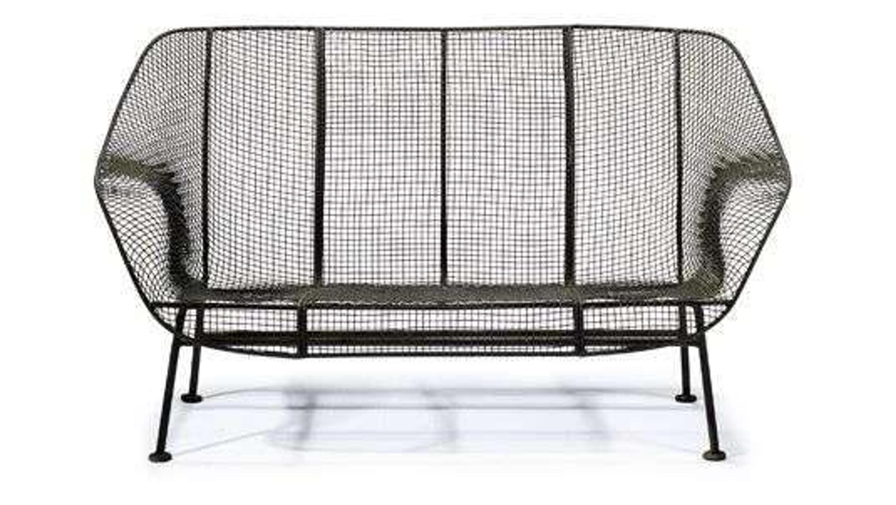 "Sculptura" wirework and iron settee and cocktail table russell woodard, owosso, mi, circa 1965