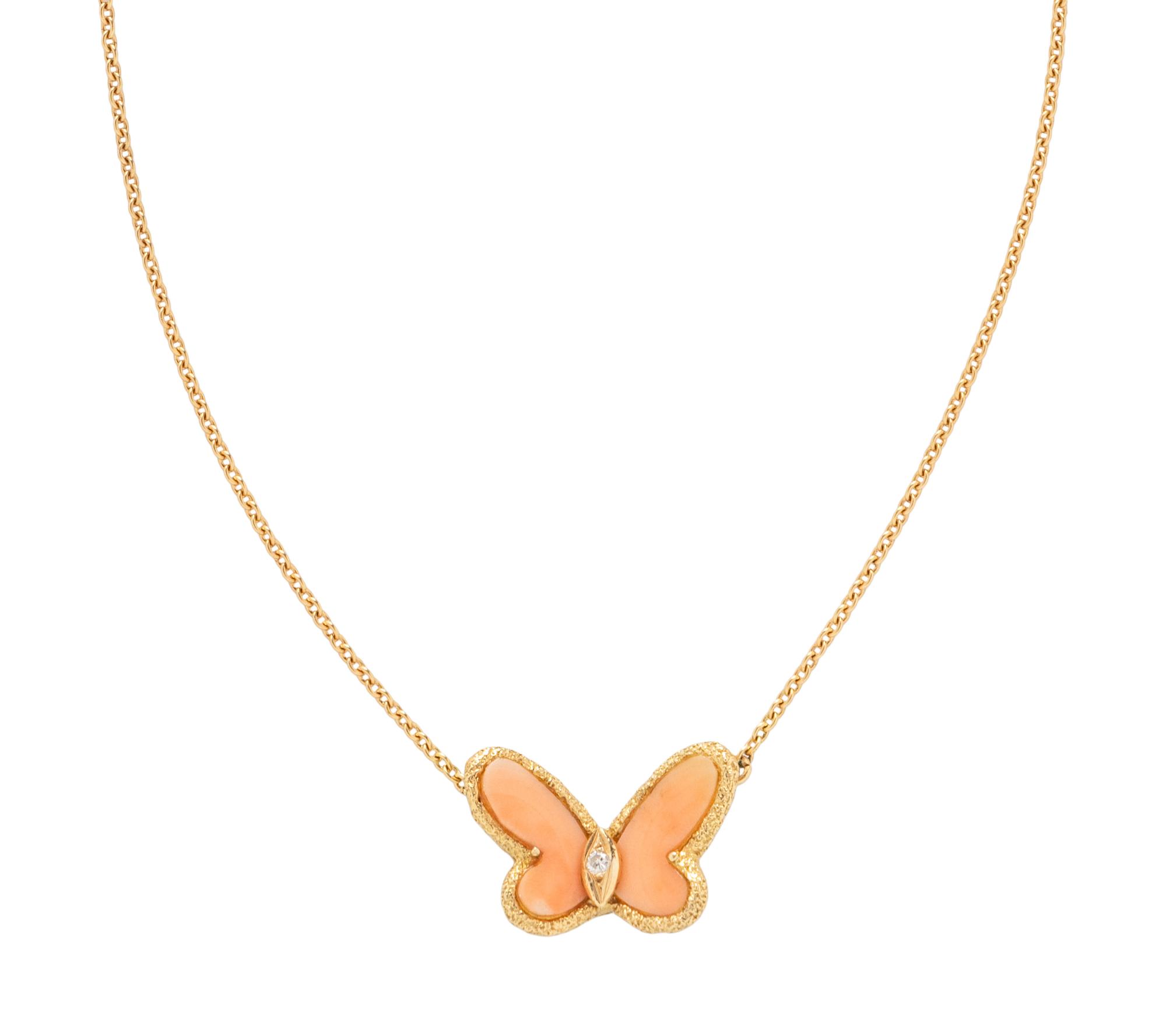 VAN CLEEF & ARPELS, CORAL AND DIAMOND BUTTERFLY NECKLACE