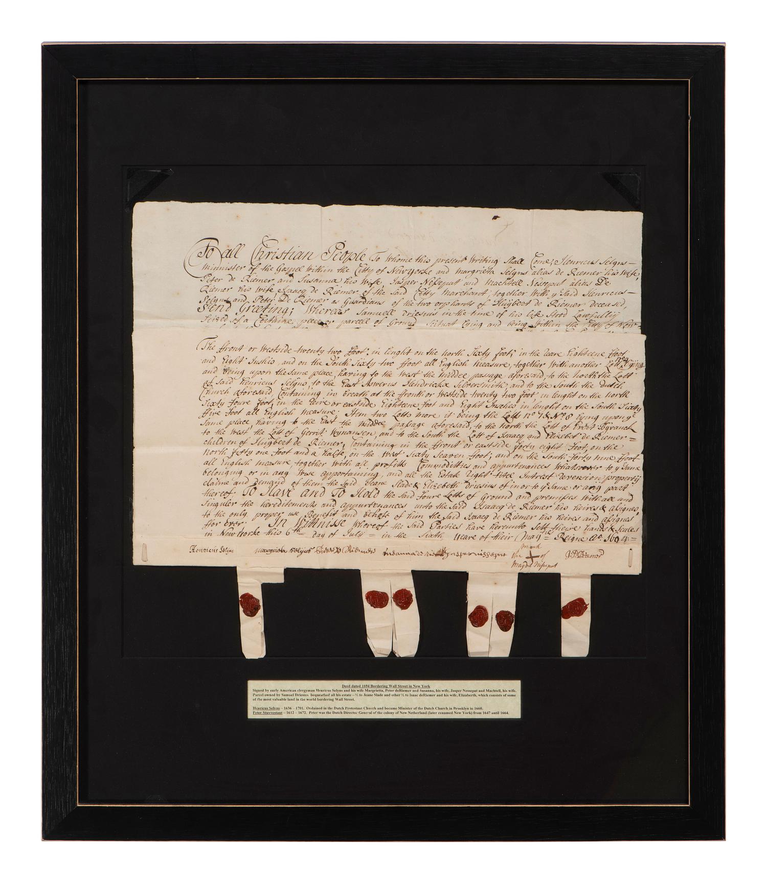 [NEW YORK]. Colonial-era manuscript indentures for property near Wall Street, 1694-1743.