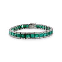 JANESICH, ART DECO, FRENCH, EMERALD AND DIAMOND LINE BRACELET