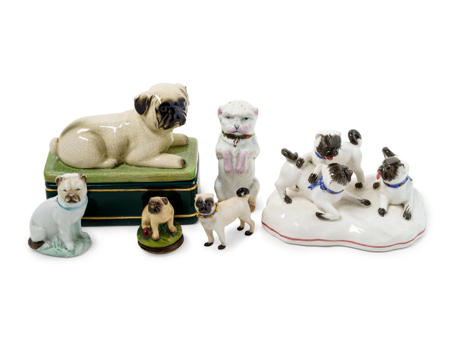Six Porcelain Pug Figures