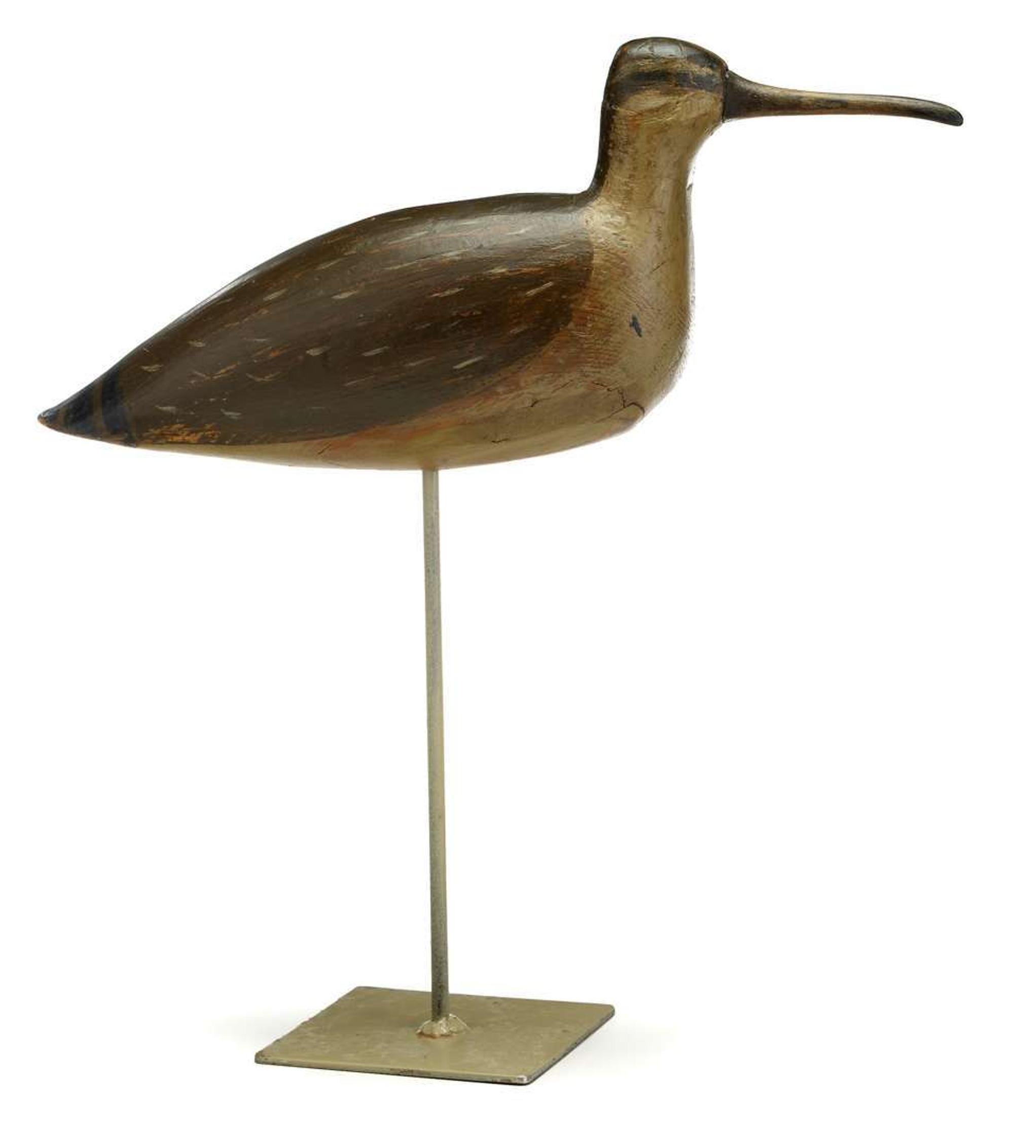 Painted and carved curlew decoy attributed to joe king, manahawkin, nj