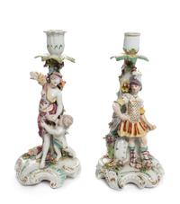 A Pair of Chelsea-Derby Porcelain Figural Candlesticks — 1765-1768