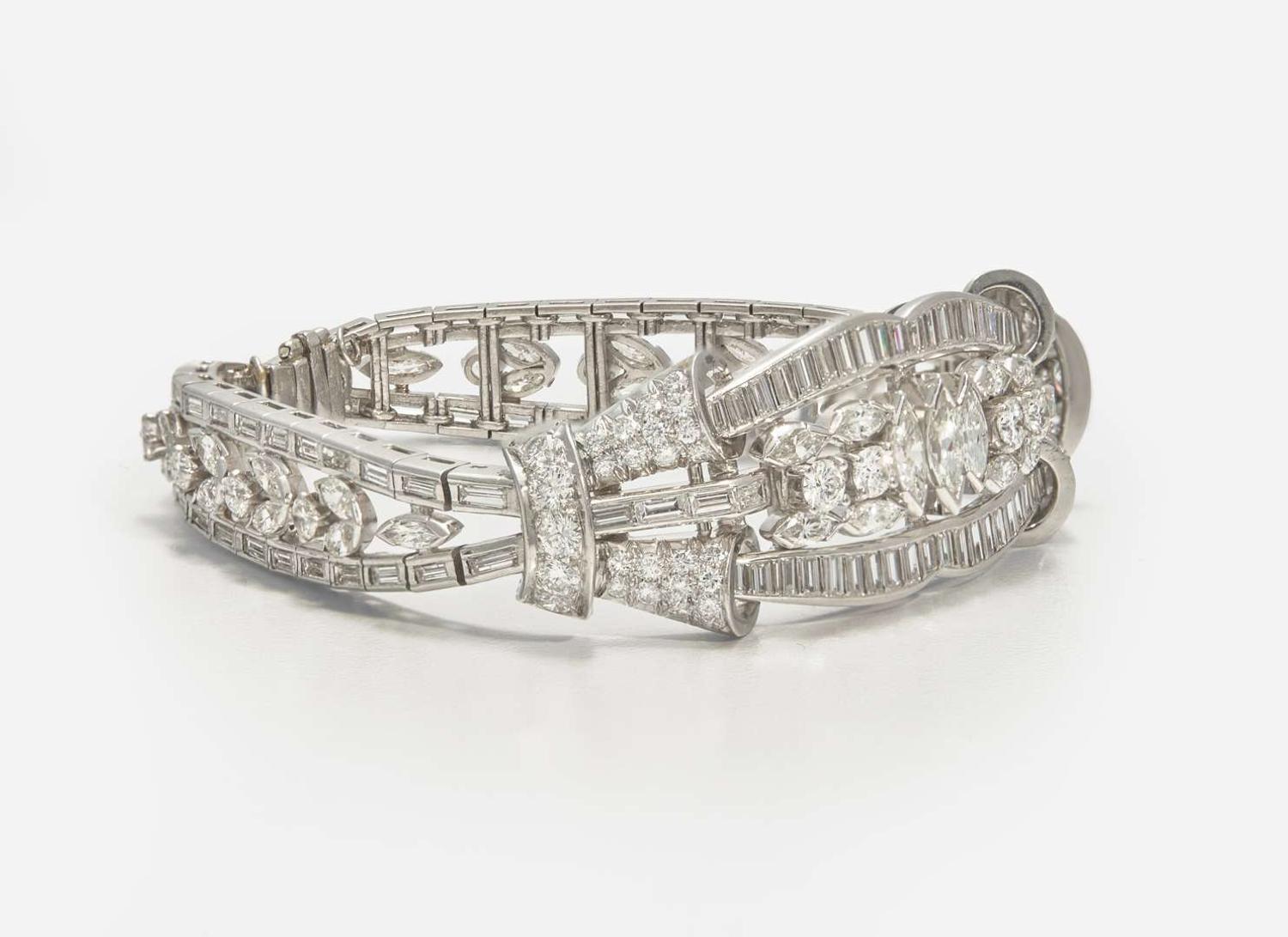 A 14K White Gold and Diamond Bracelet