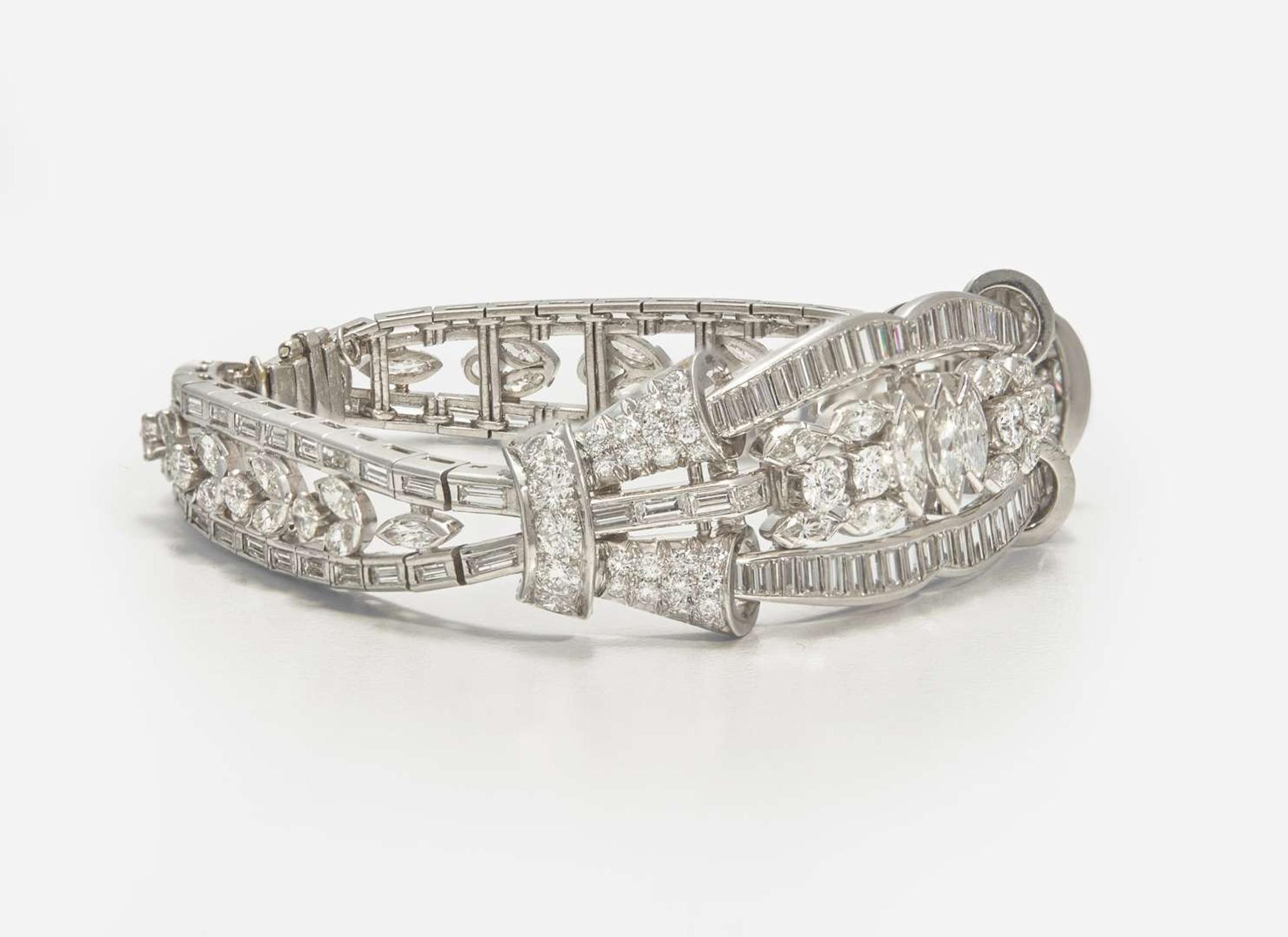 A 14K White Gold and Diamond Bracelet