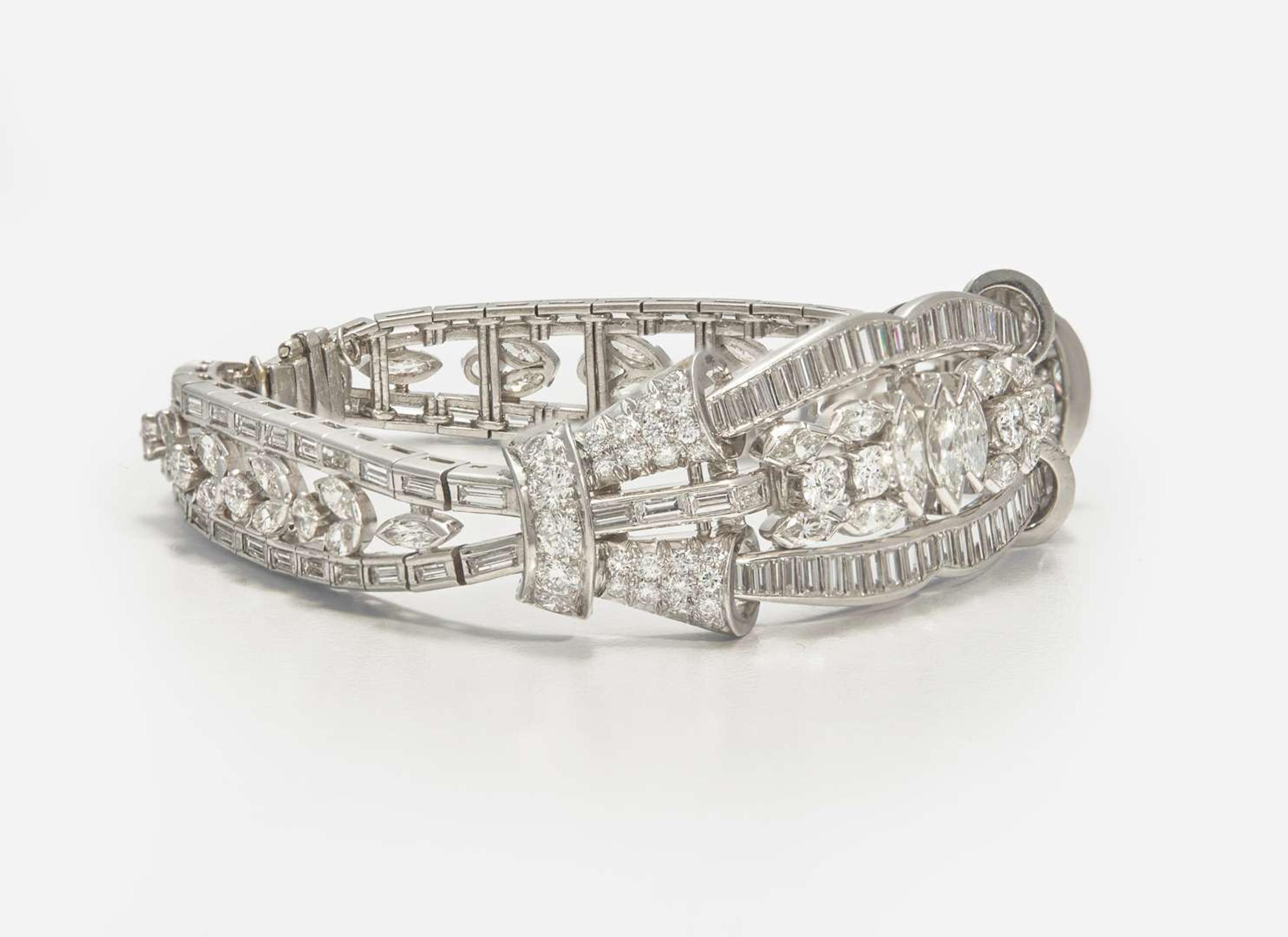 A 14K White Gold and Diamond Bracelet