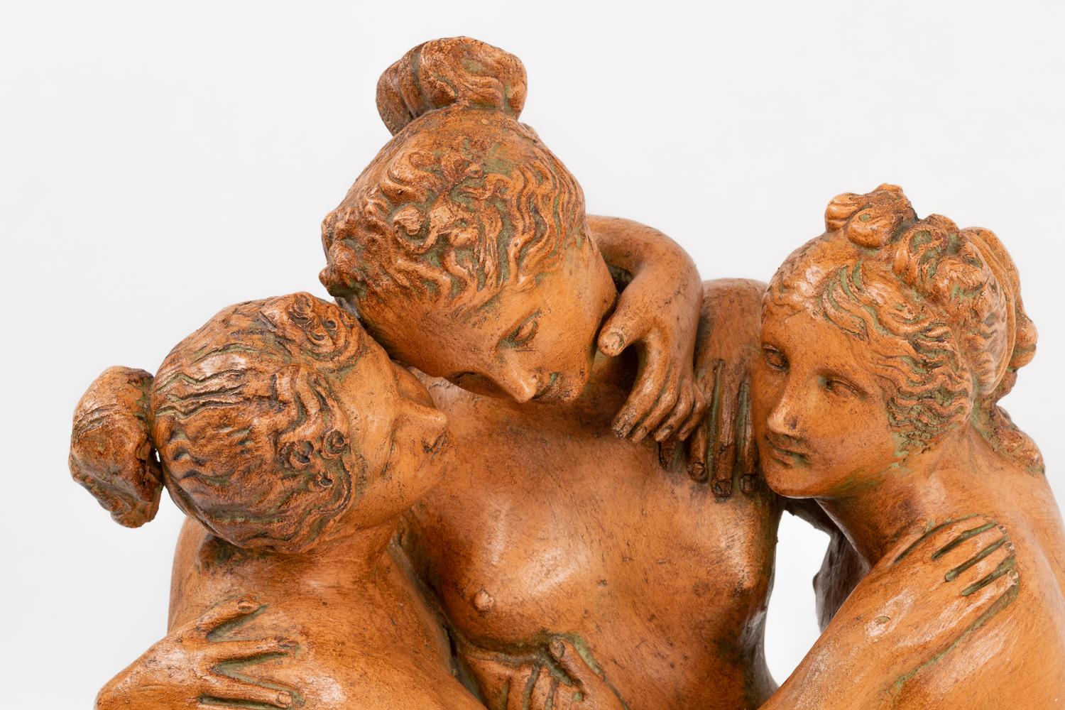 A Continental Terra Cotta Figural Group After Antonio Canova