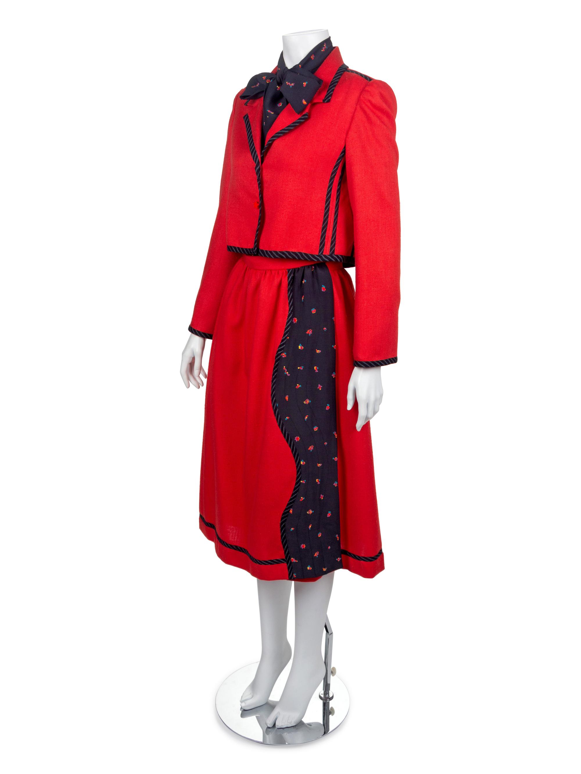 One Bill Blass Dress and Jacket, One Galanos Skirt Suit, and One Koos Ven den Akker Skirt Suit, 1970s-1980s — Sold to benefit the Art Acquisition Fund at the Indianapolis Museum of Art at Newfield.