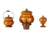 Four Diminutive Treenware Jars and Humidors