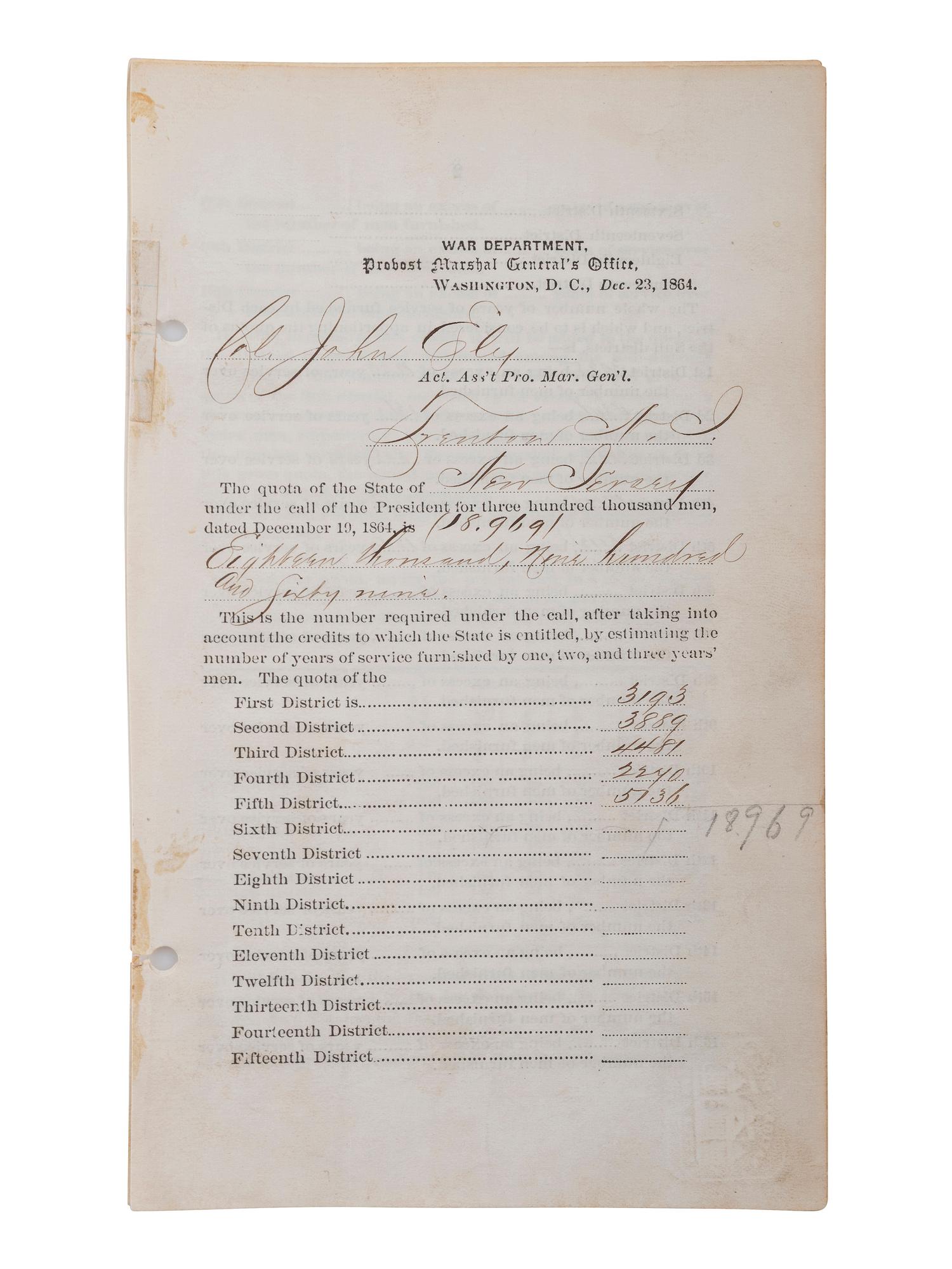 [CIVIL WAR-NEW YORK]. A group of letters and documents relating to New York regiments, comprising: